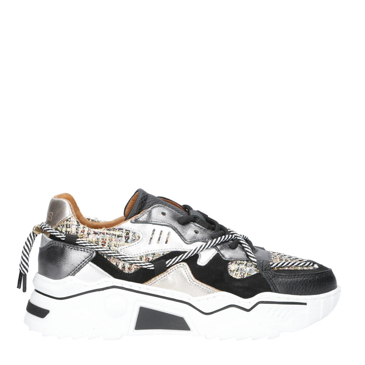 DWRS Jupiter chunky leren sneakers zwart/beige wehkamp