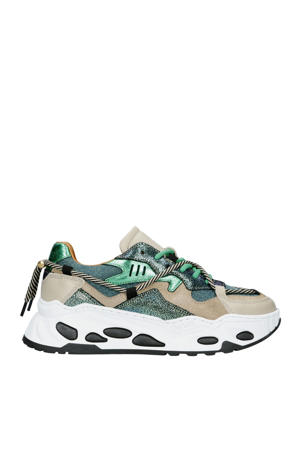   chunky leren sneakers groen/ecru
