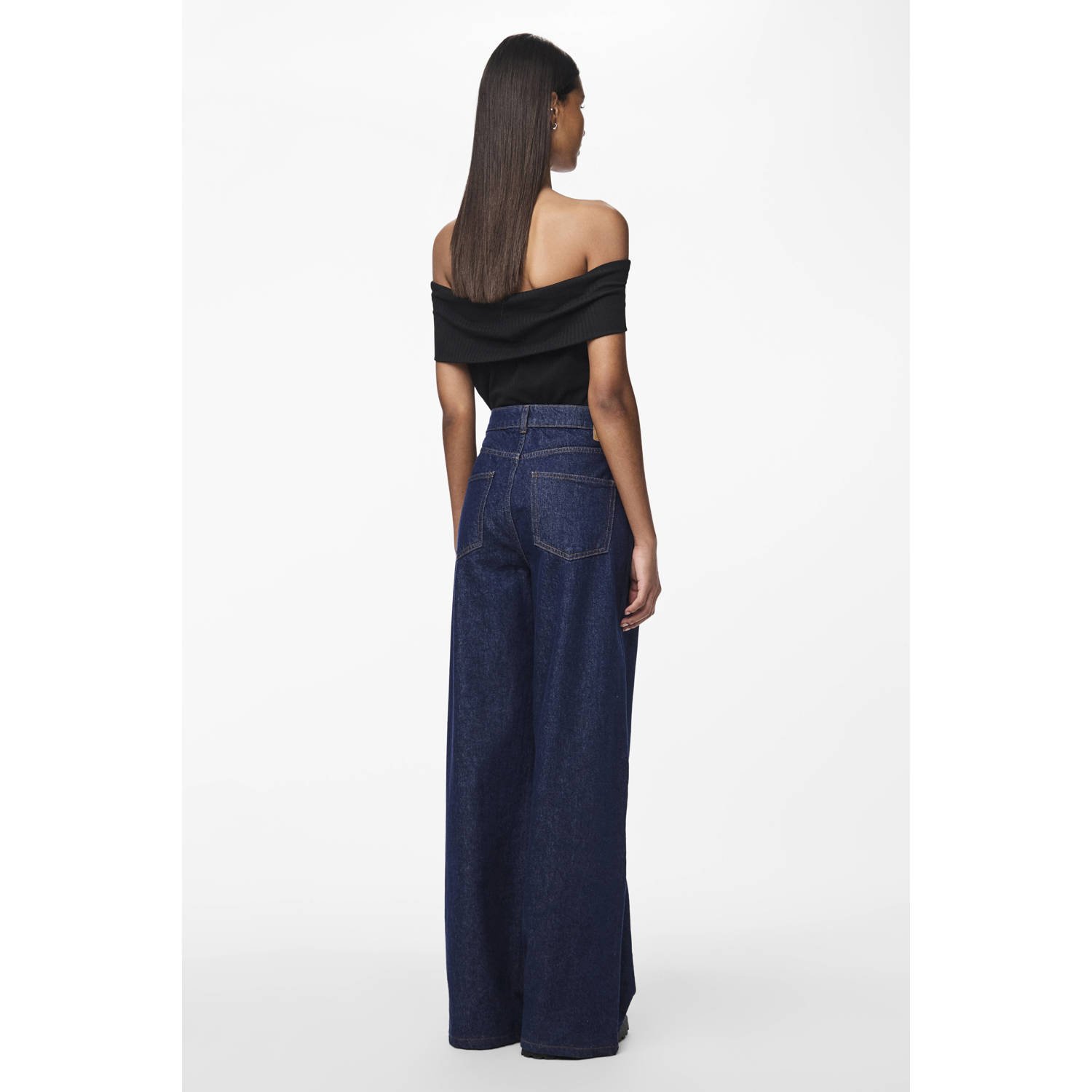 PIECES high waist wide leg jeans PCSELMA dark blue denim