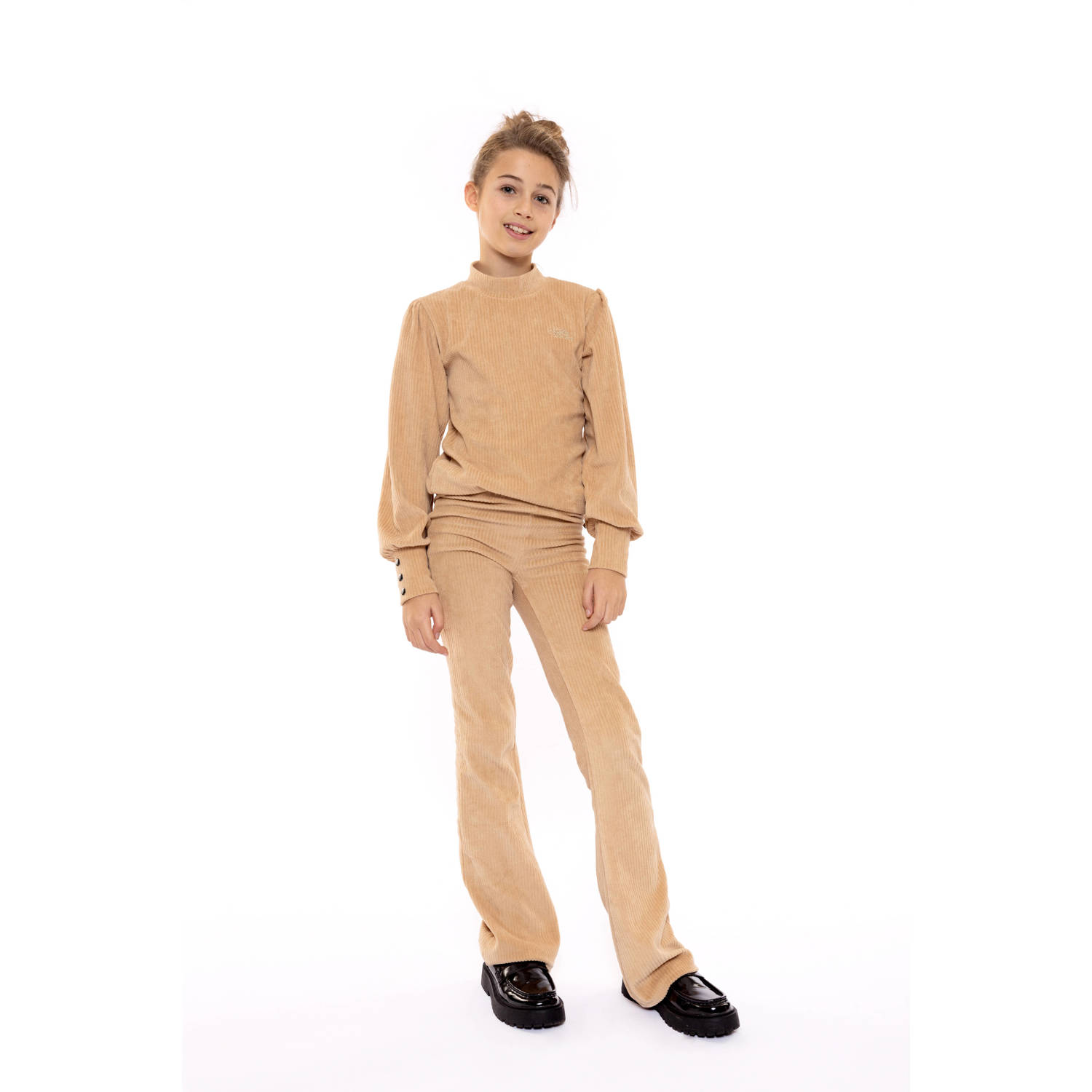 No Way Monday high waist flared broek zand