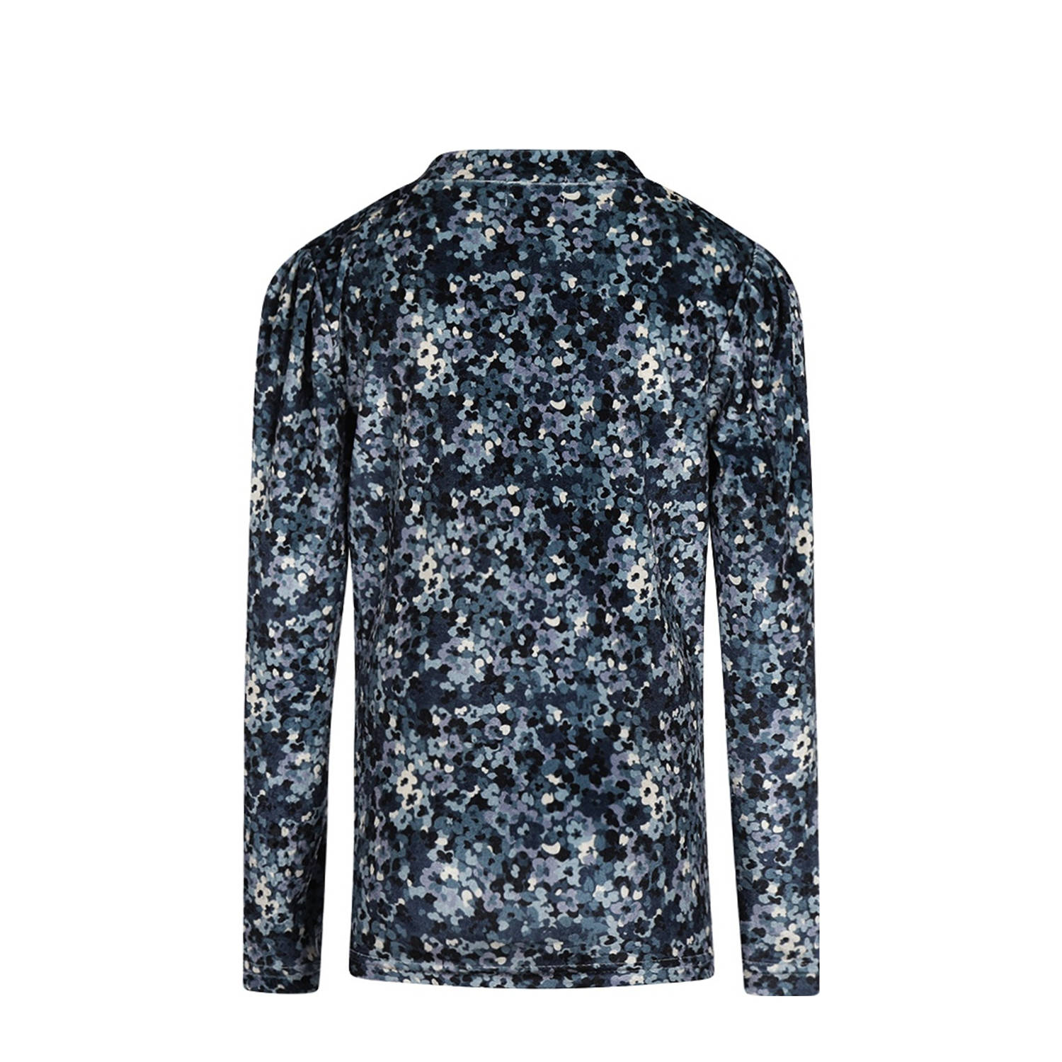 No Way Monday longsleeve met all over print blauw donkerblauw ecru