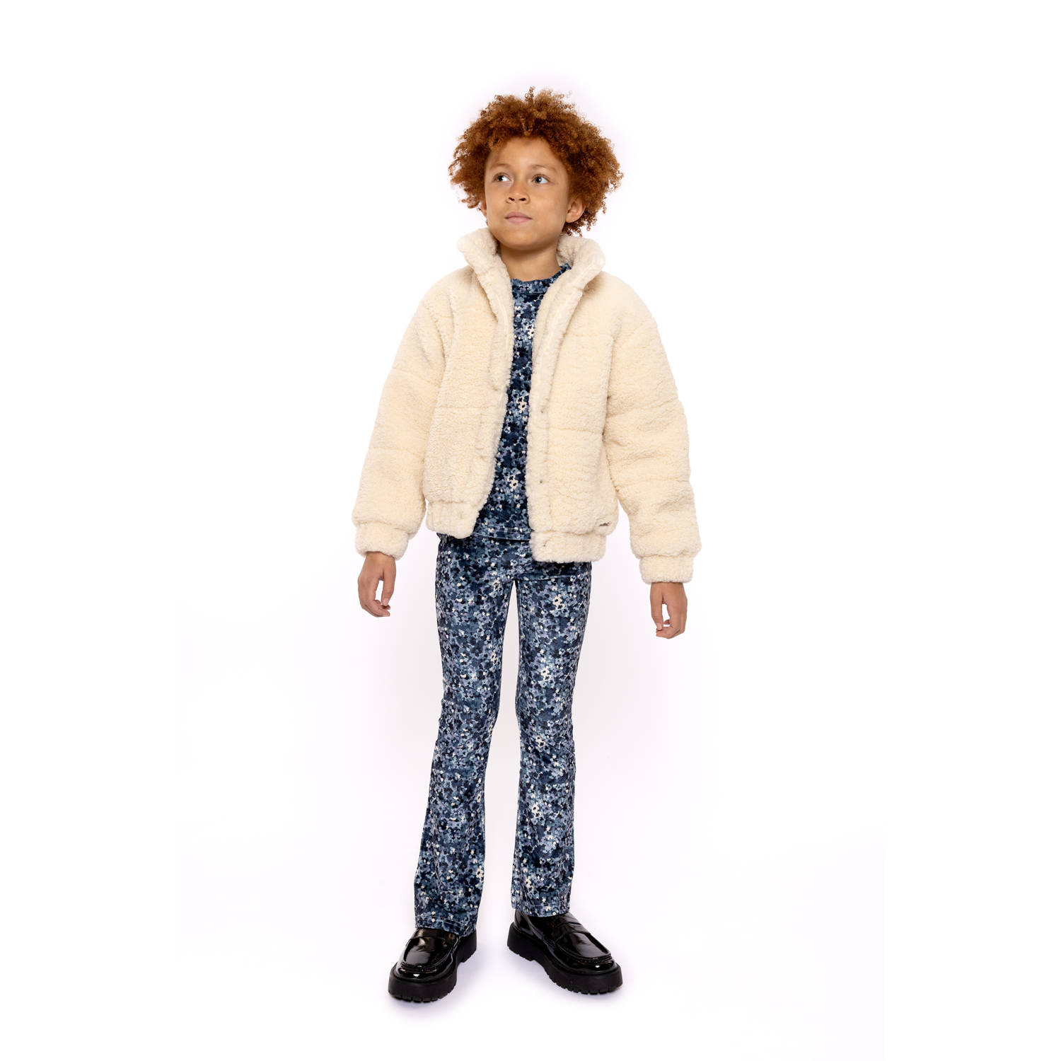 No Way Monday longsleeve met all over print blauw donkerblauw ecru
