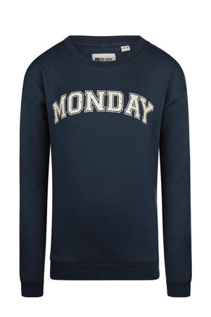 sweater met tekst donkerblauw/ecru