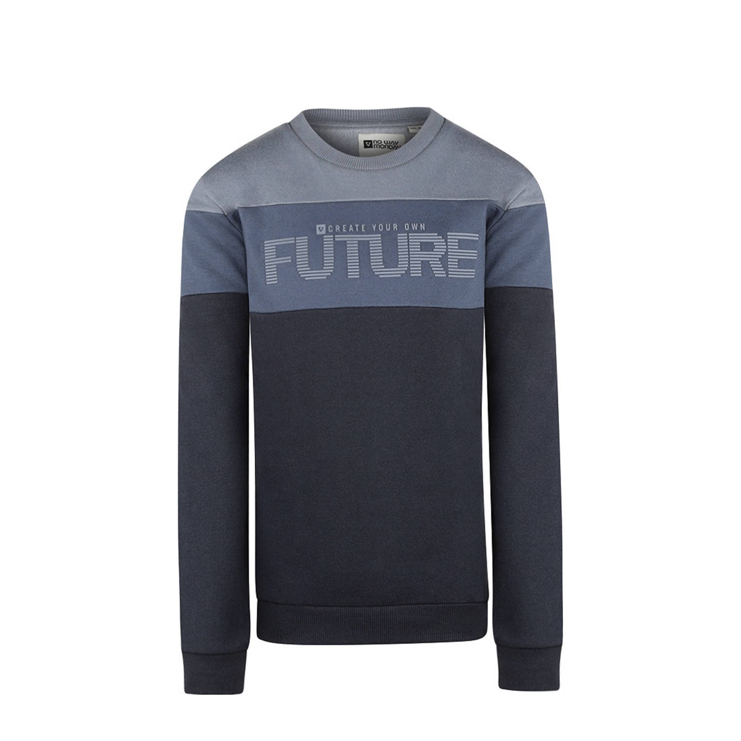 No Way Monday gebreide sweater donkerblauw grijsblauw grijs