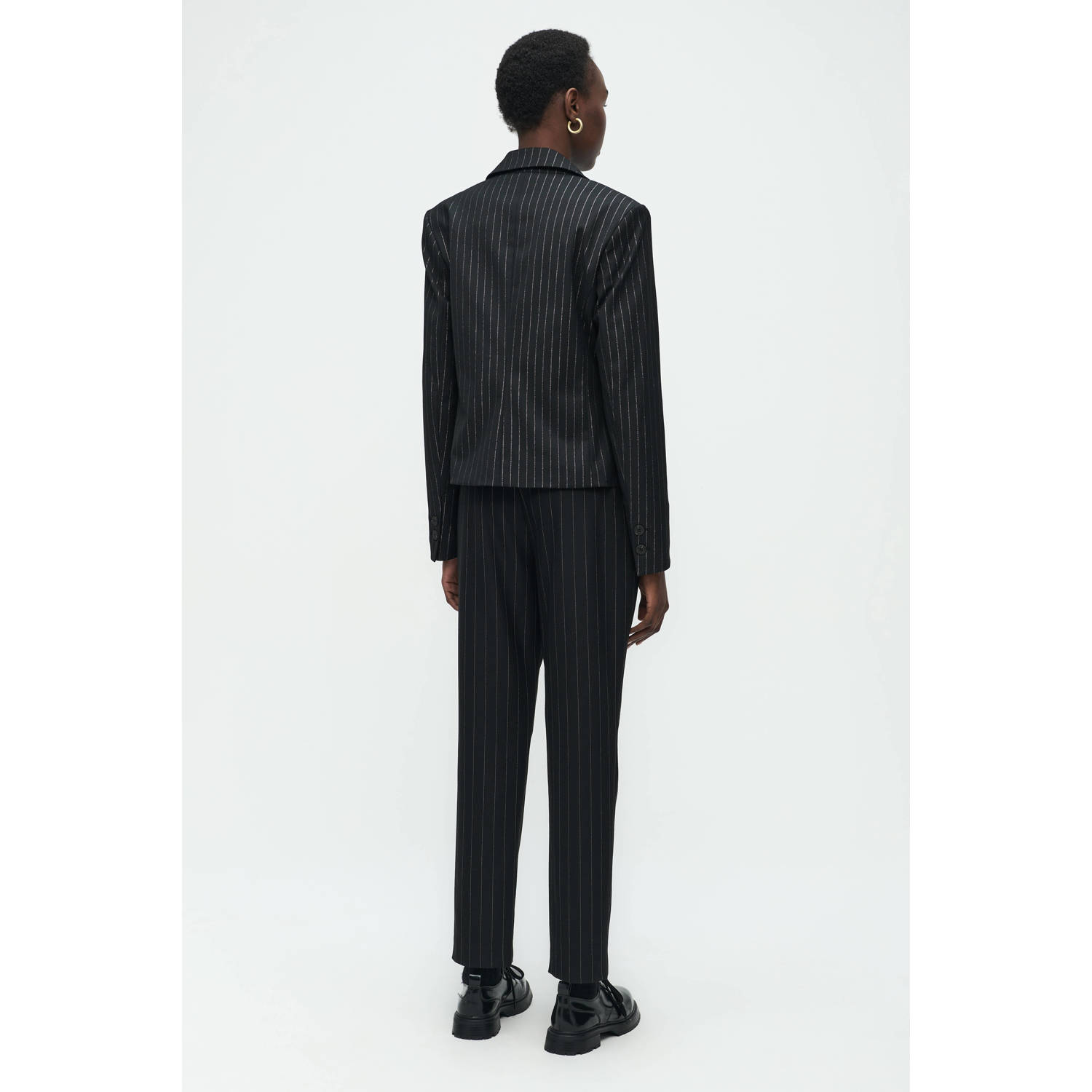 Jane Lushka getailleerde blazer Elvira met krijtstreep zwart wit