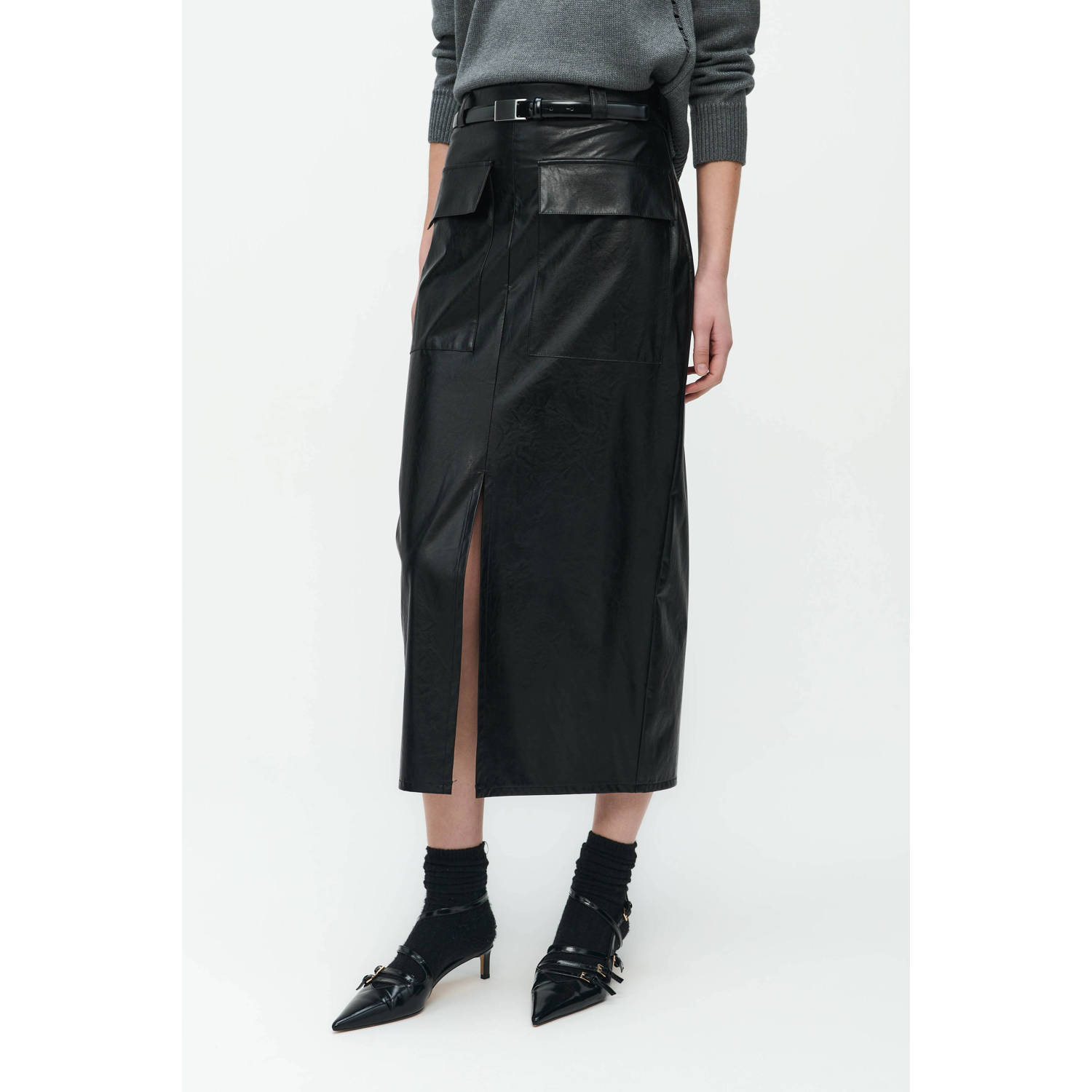 Jane Lushka imitatieleren rok zwart