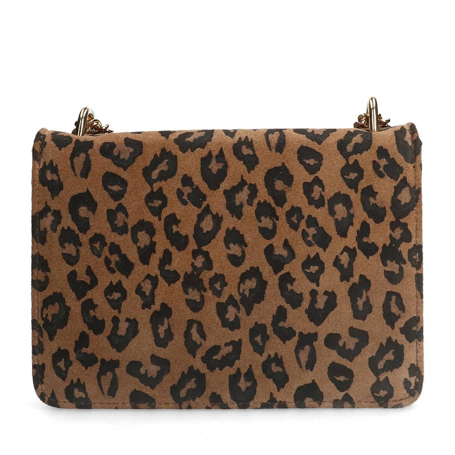Manfield suède crossbody tas met panterprint bruin