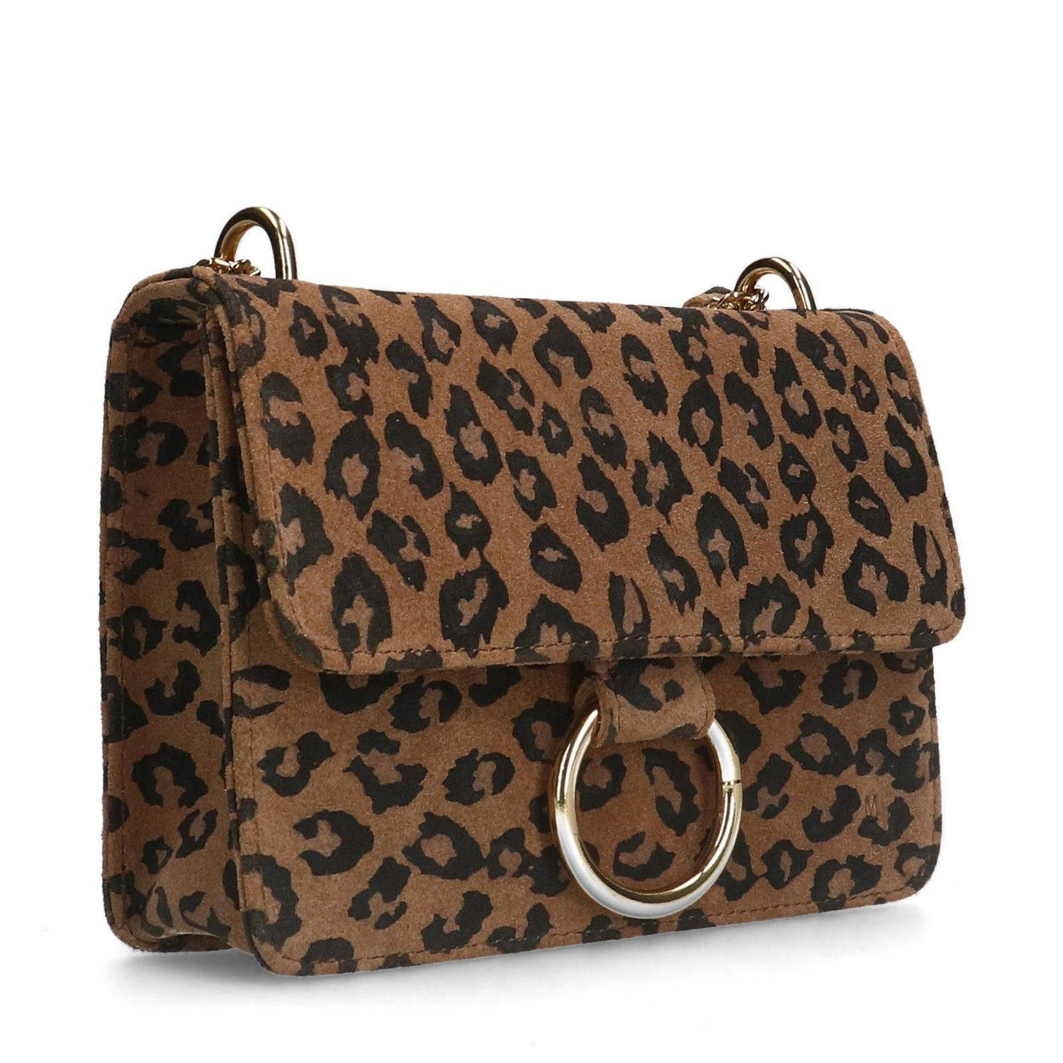 Manfield suède crossbody tas met panterprint bruin