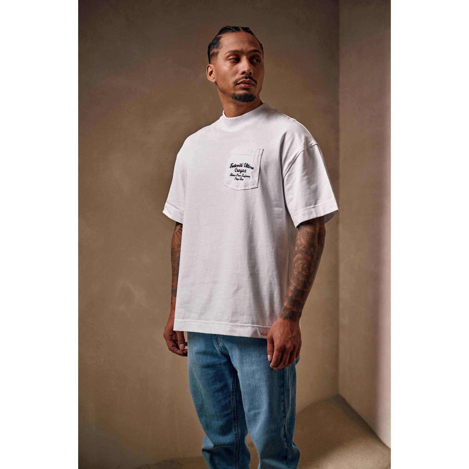 Croyez oversized T-shirt Fraternite met printopdruk wit