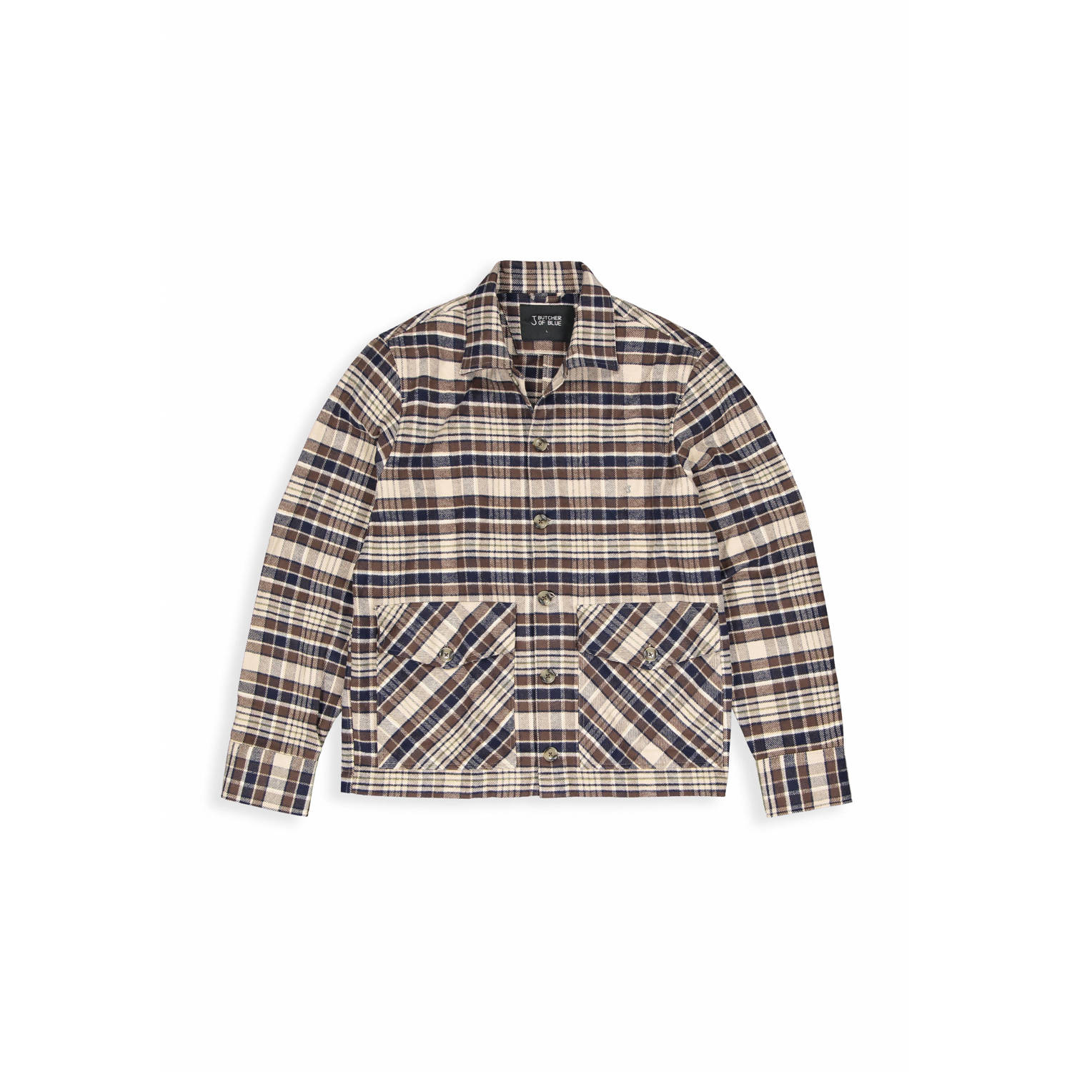 Butcher of Blue Bruin Geruit Overshirt Stijlvol Model Beige Heren
