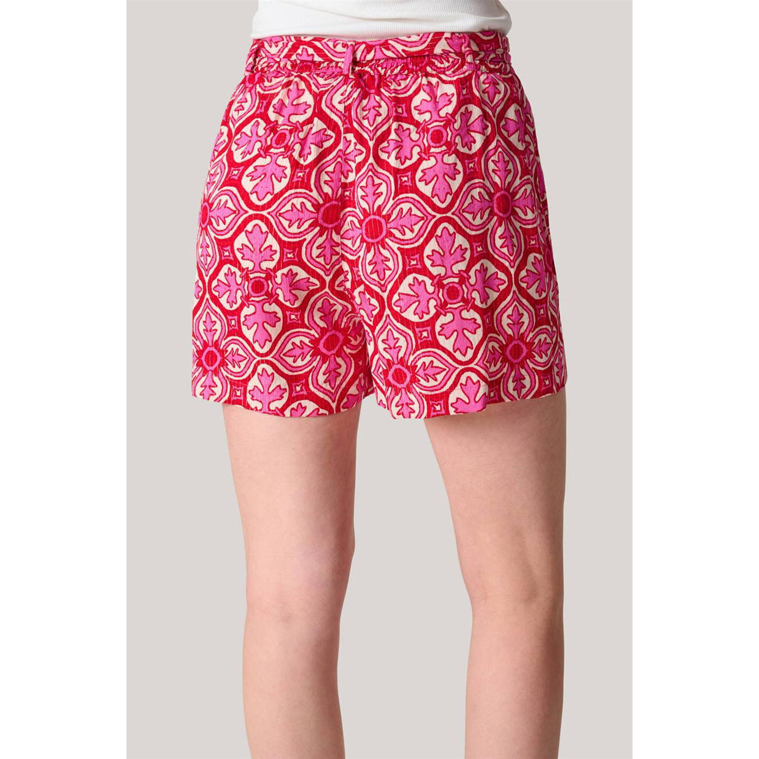Shoeby high waist regular fit short met all over print rood ecru roze