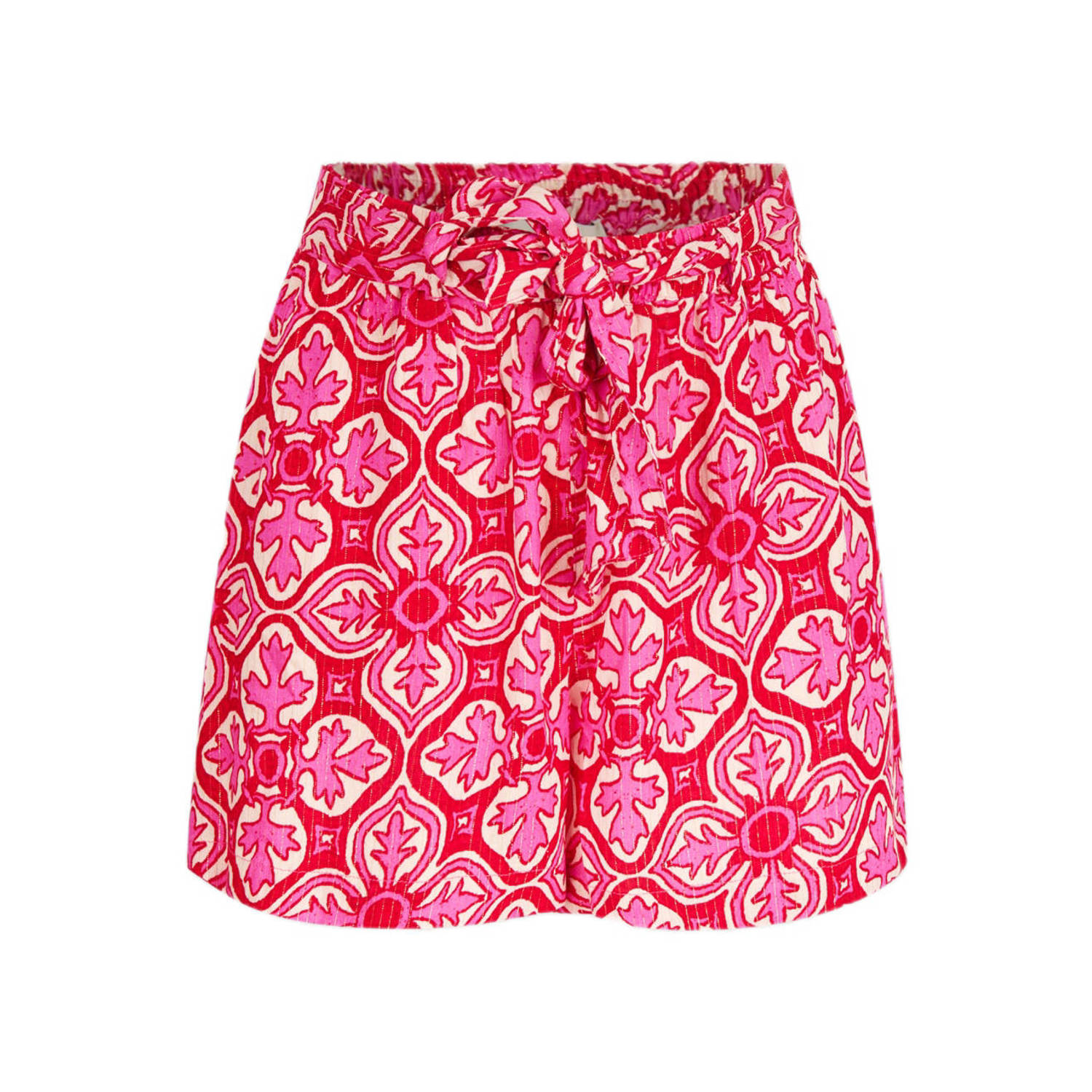 Shoeby high waist regular fit short met all over print rood ecru roze