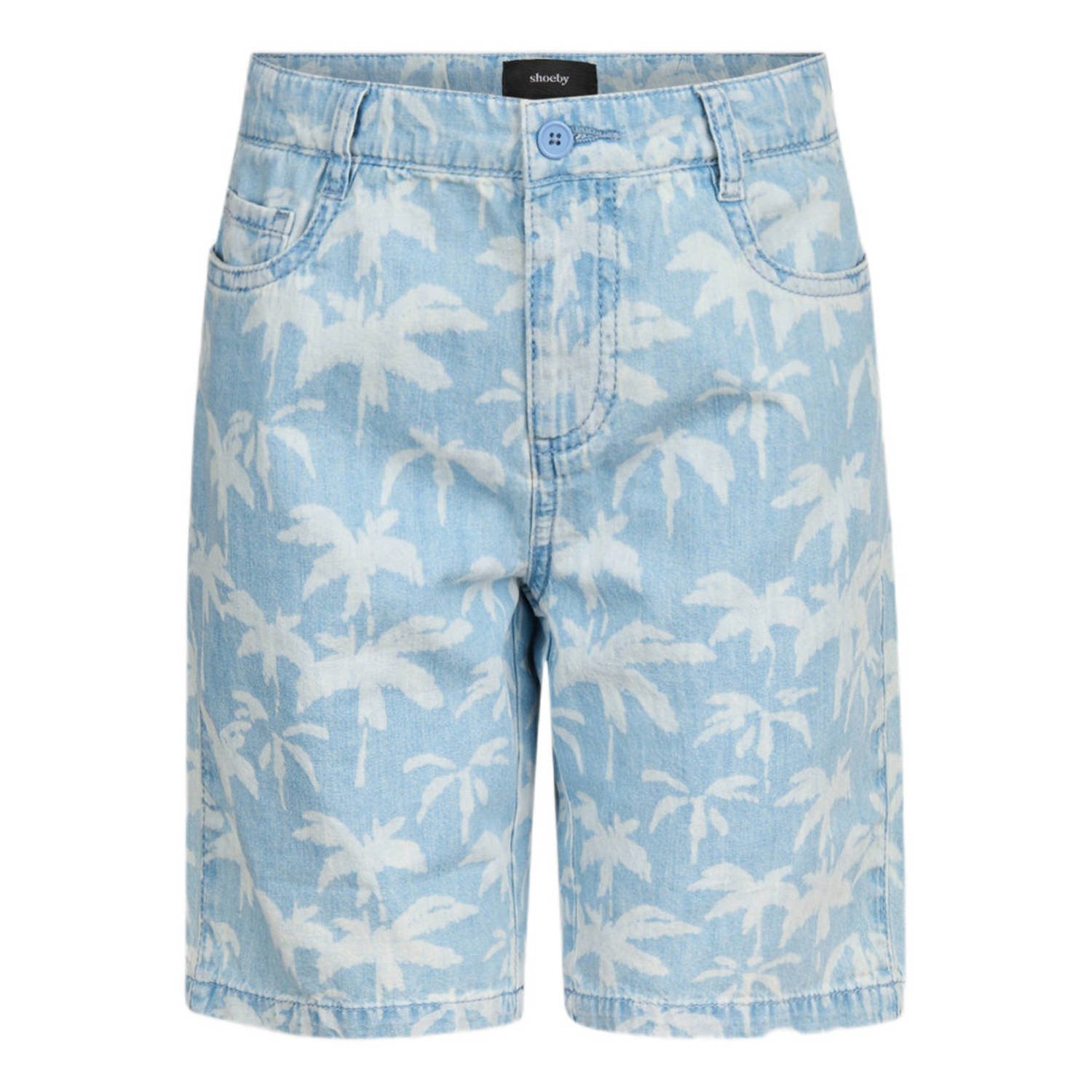 Shoeby regular fit denim short met all over print blauw wit