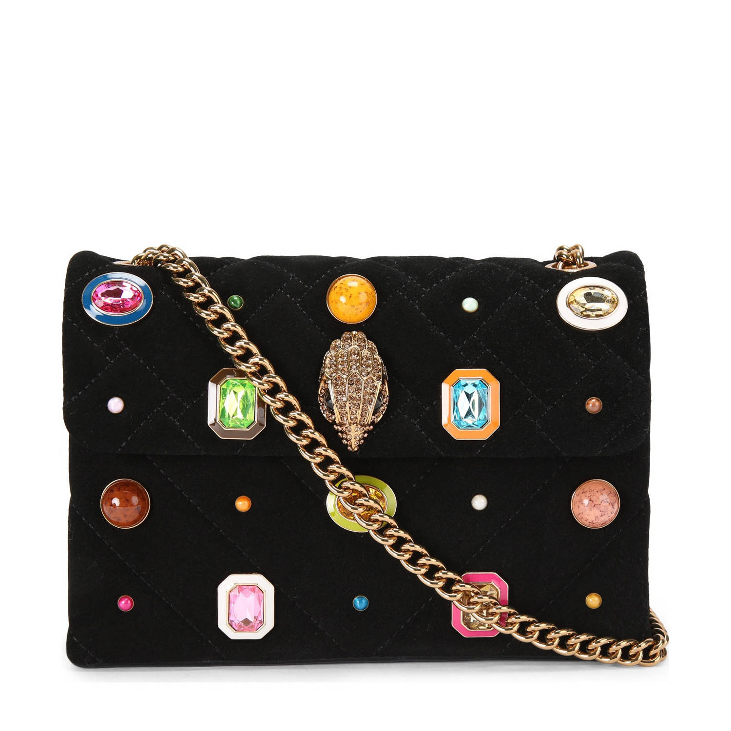Kurt Geiger Zwarte Suède Schoudertas met Strass Stenen en Adelaarskop Black Dames