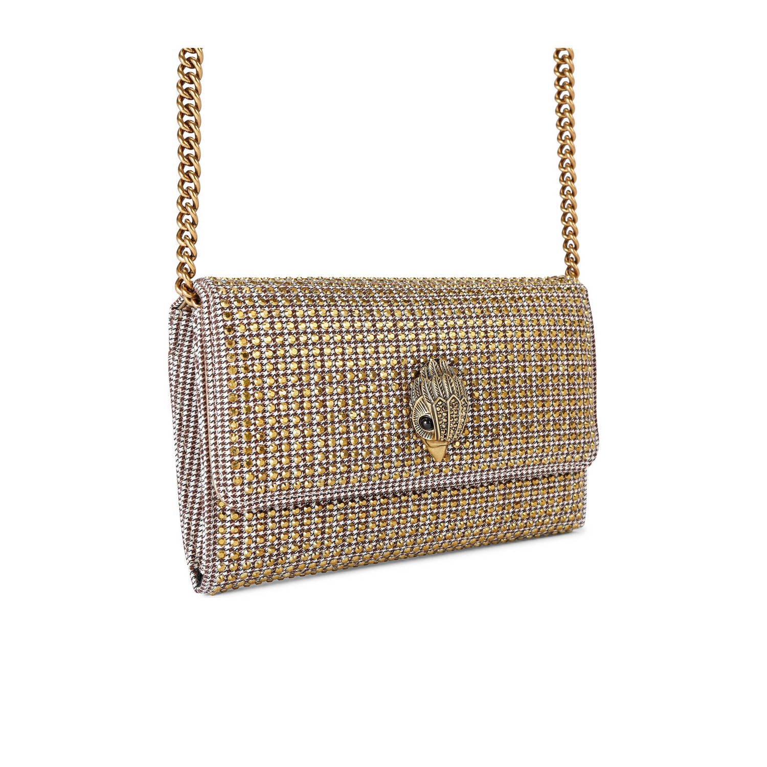 Kurt Geiger telefoontasje Kensington met studs en pied-de-poule print zwart wit