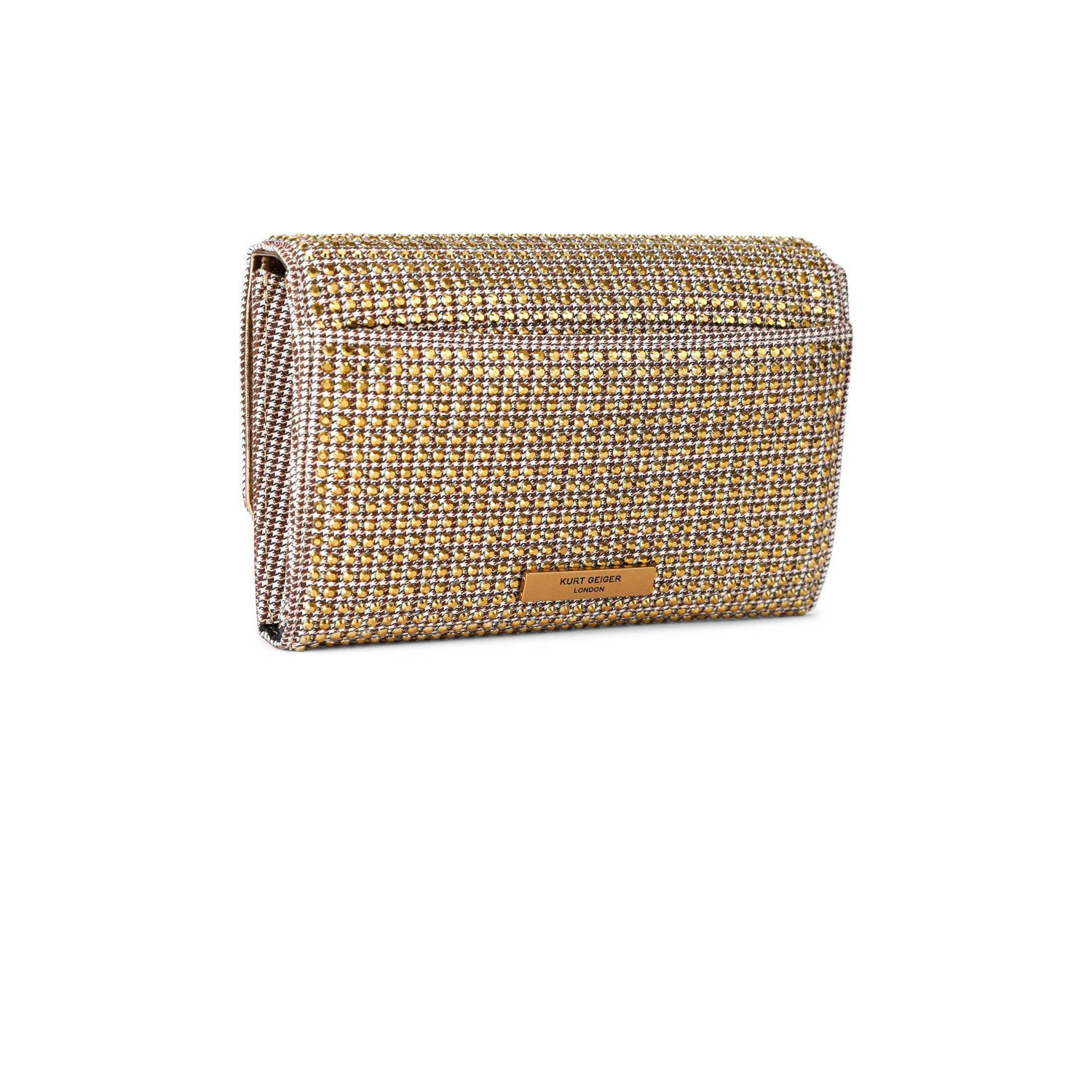 Kurt Geiger telefoontasje Kensington met studs en pied-de-poule print zwart wit