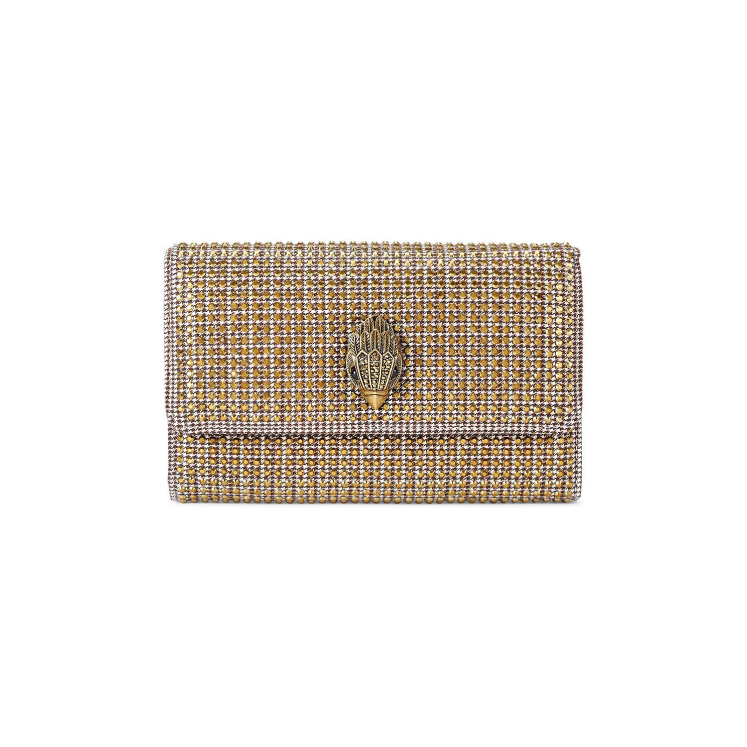 Kurt Geiger telefoontasje Kensington met studs en pied-de-poule print zwart wit