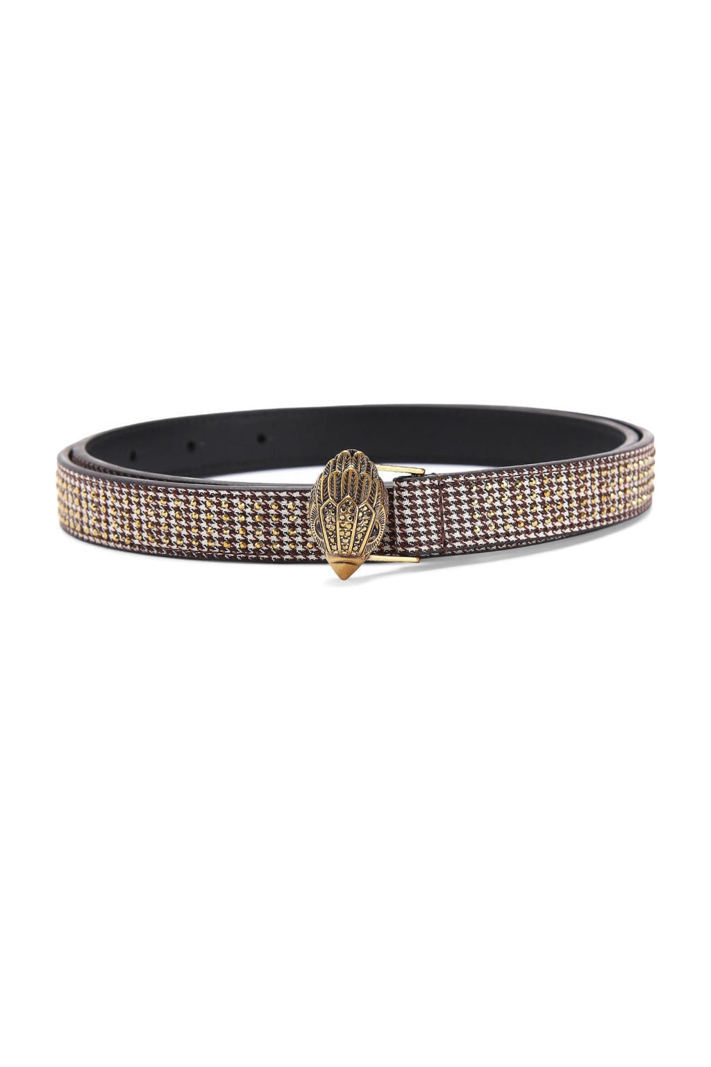 Kurt Geiger riem Eagle met studs en pied-de-poule print zwart/wit