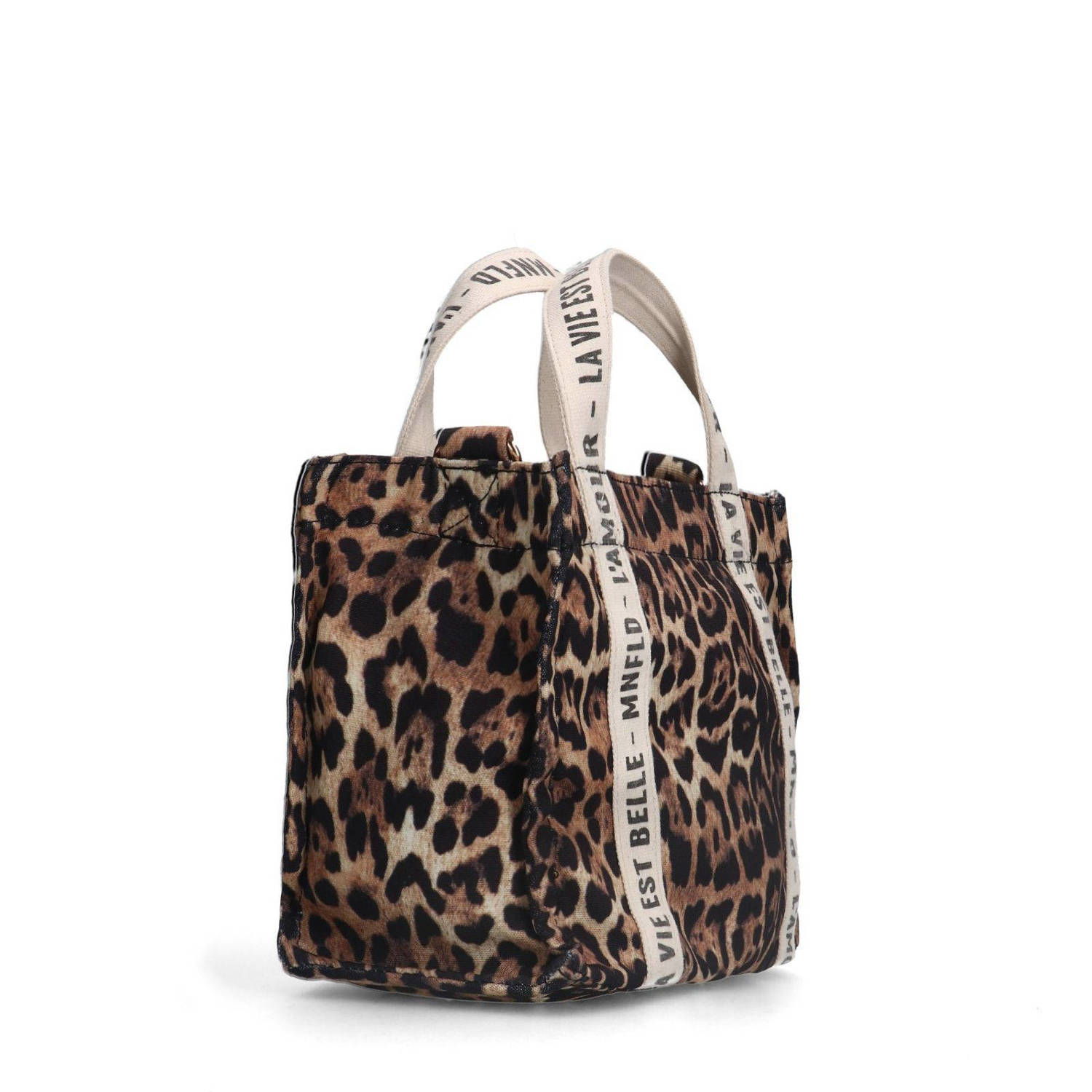 Manfield mini shopper met panterprint bruin