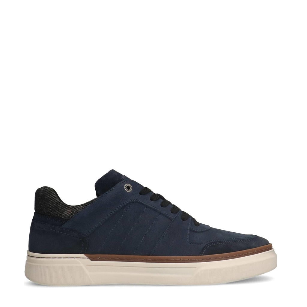 Donkerblauwe heren Manfield nubuck sneakers met veters