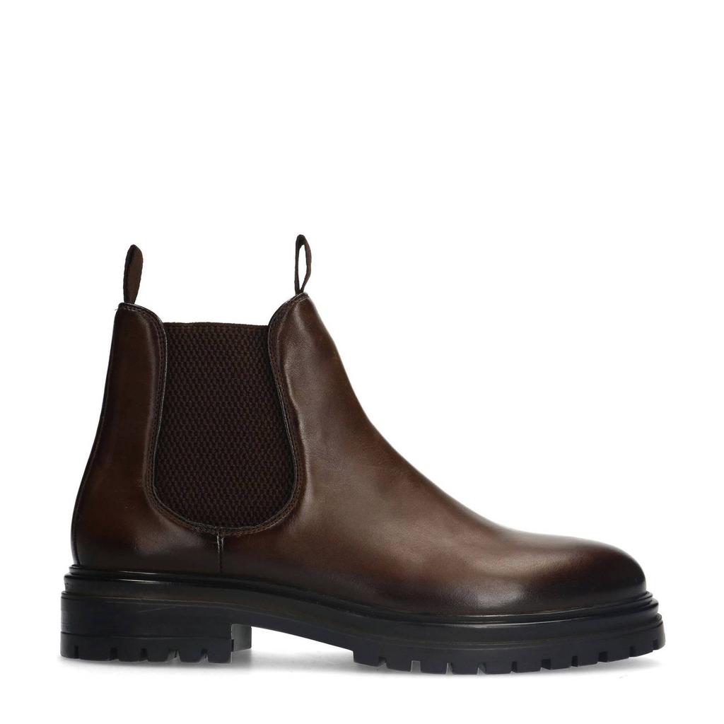 Bruine heren Manfield leren chelseaboots met elastische inzet