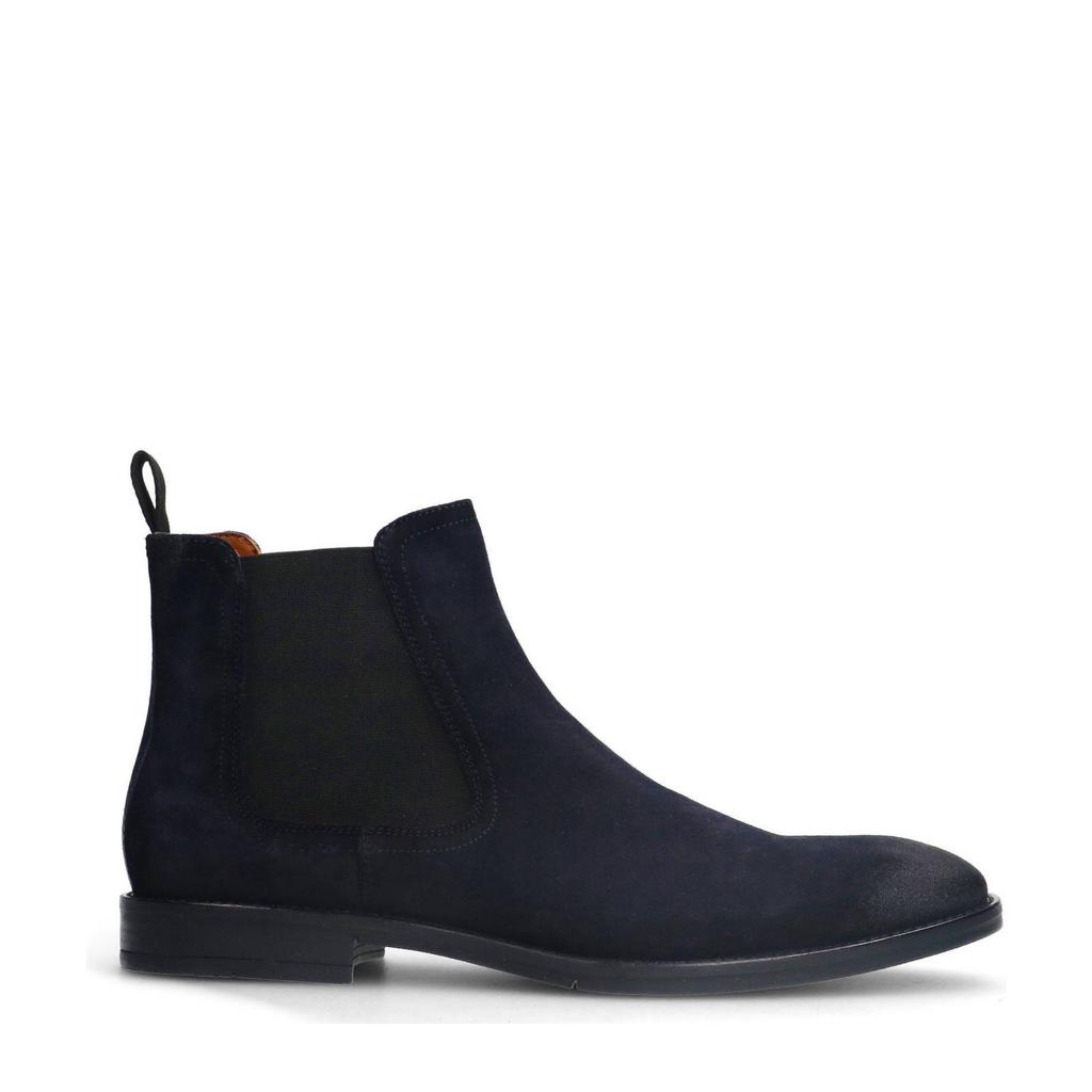 Donkerblauwe heren Manfield suède chelsea boots met elastische inzet