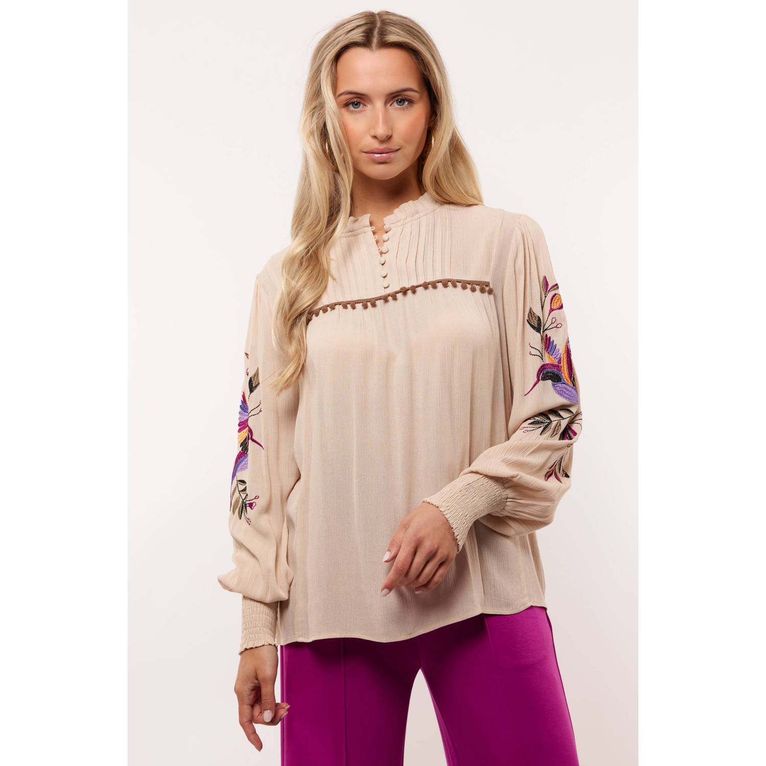 FLURESK gebloemde top ecru