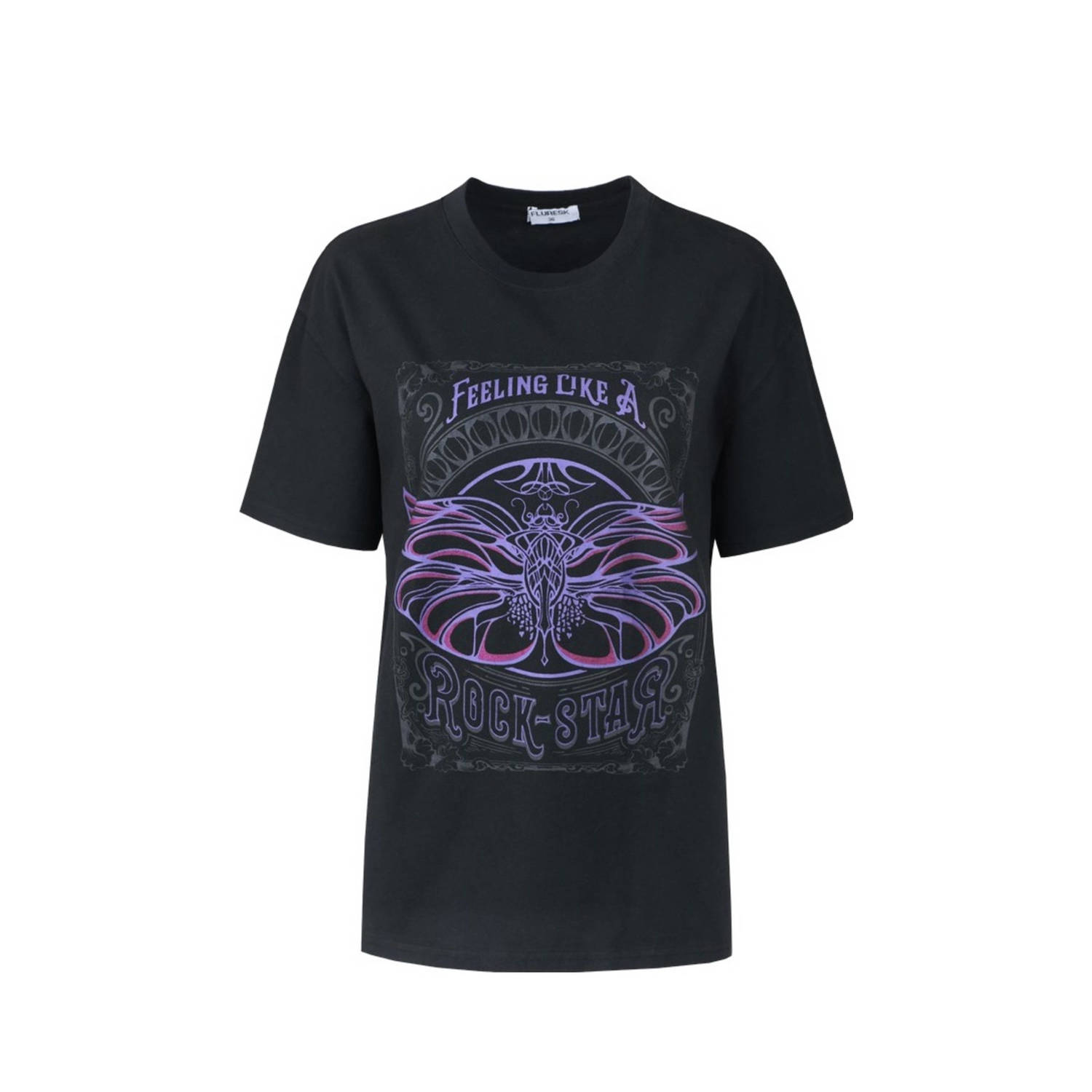 FLURESK T-shirt Jagger met printopdruk zwart