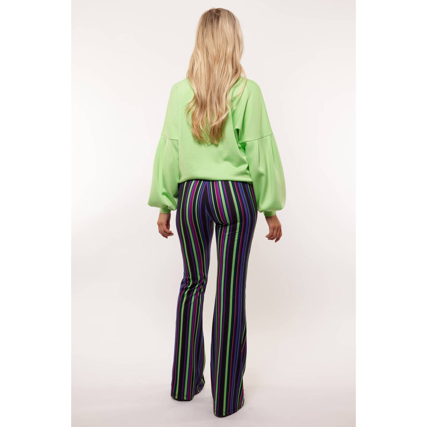 FLURESK gestreepte high waist flared broek Rox multi