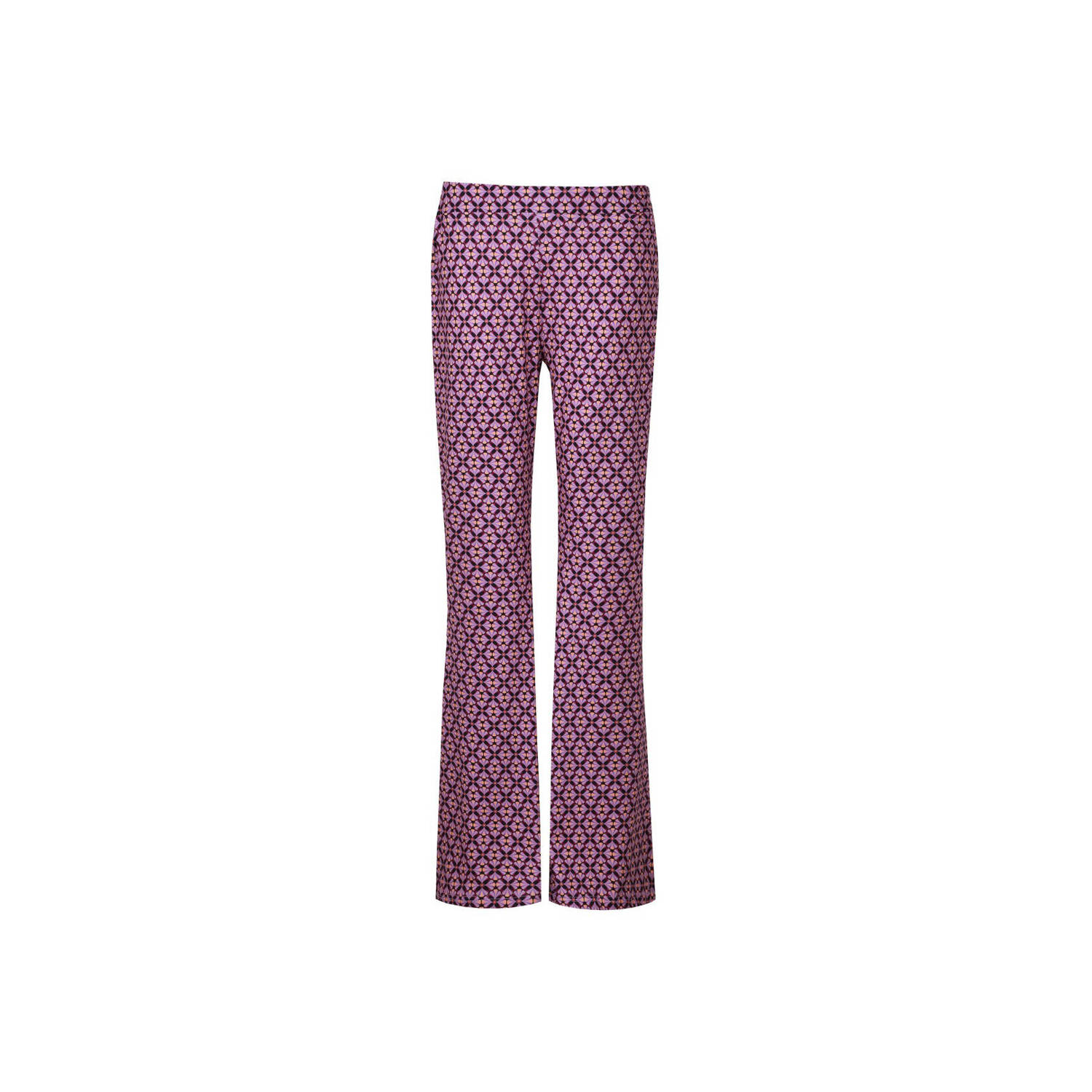 FLURESK high waist flared broek met grafische print zwart lila