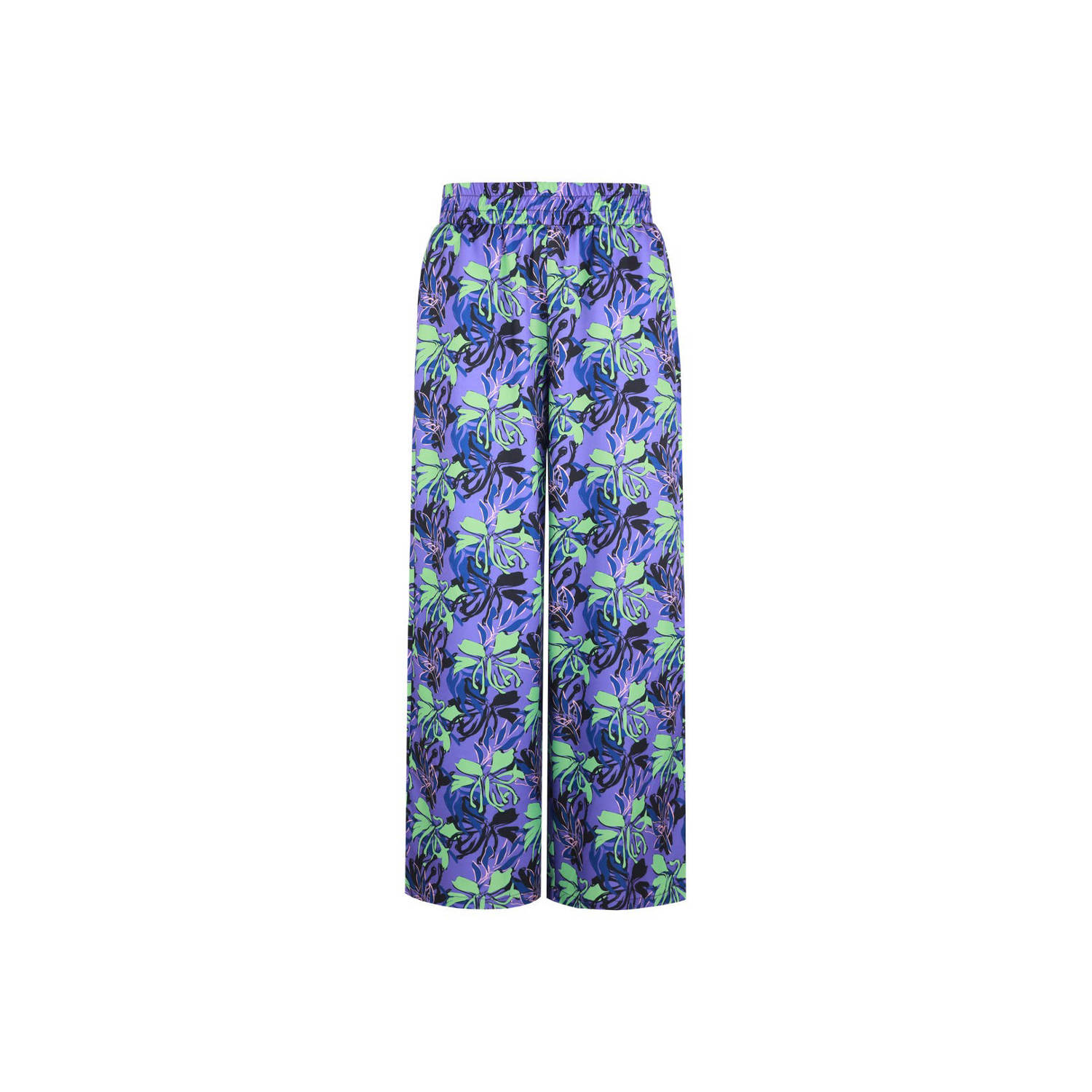 FLURESK high waist straight fit broek Kikki met bladprint paars groen