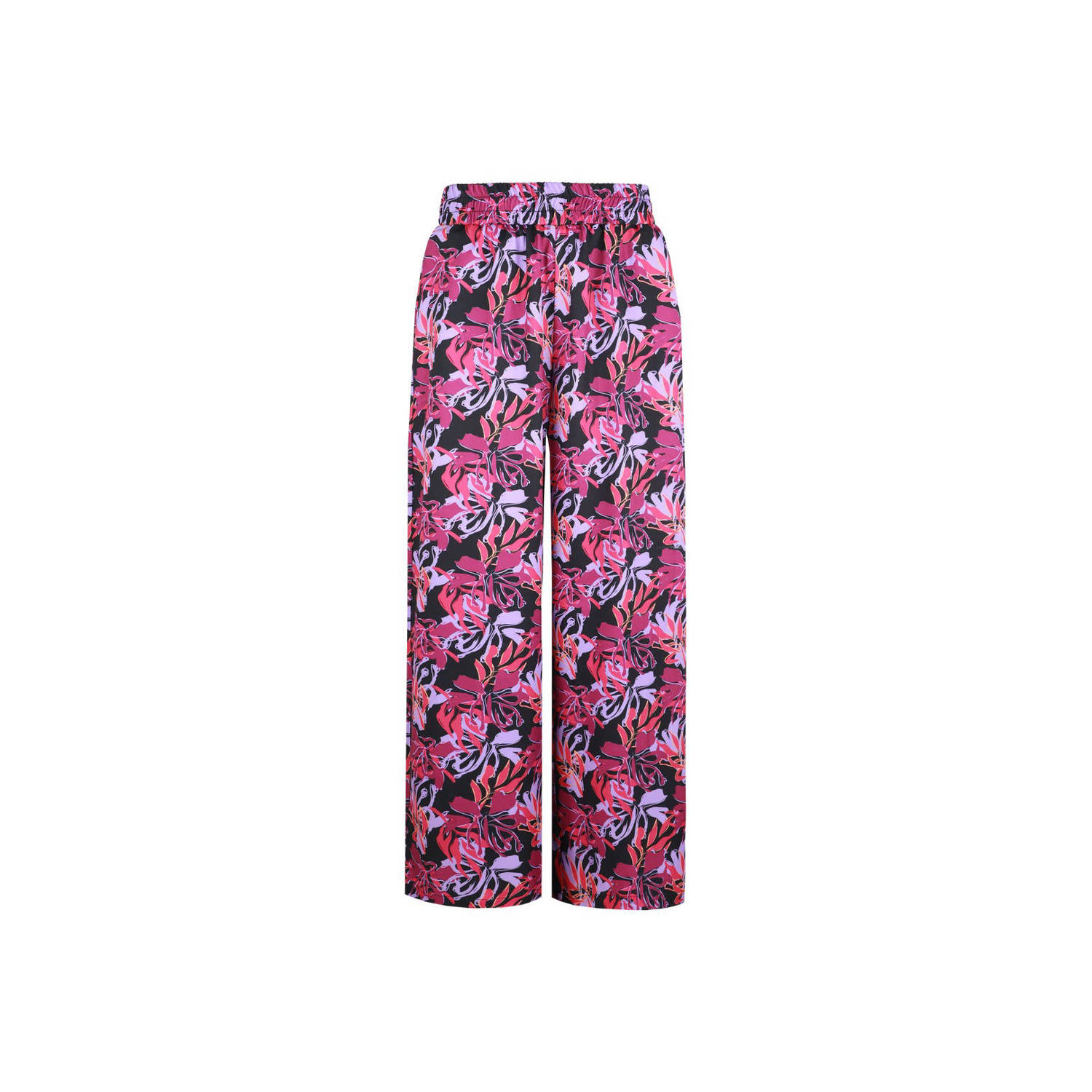 FLURESK high waist straight fit broek met all over print zwart roze