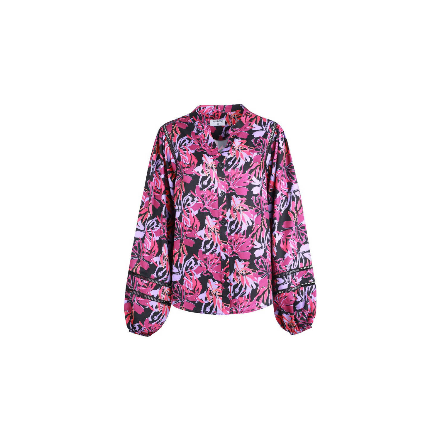 FLURESK gebloemde blouse paars zwart