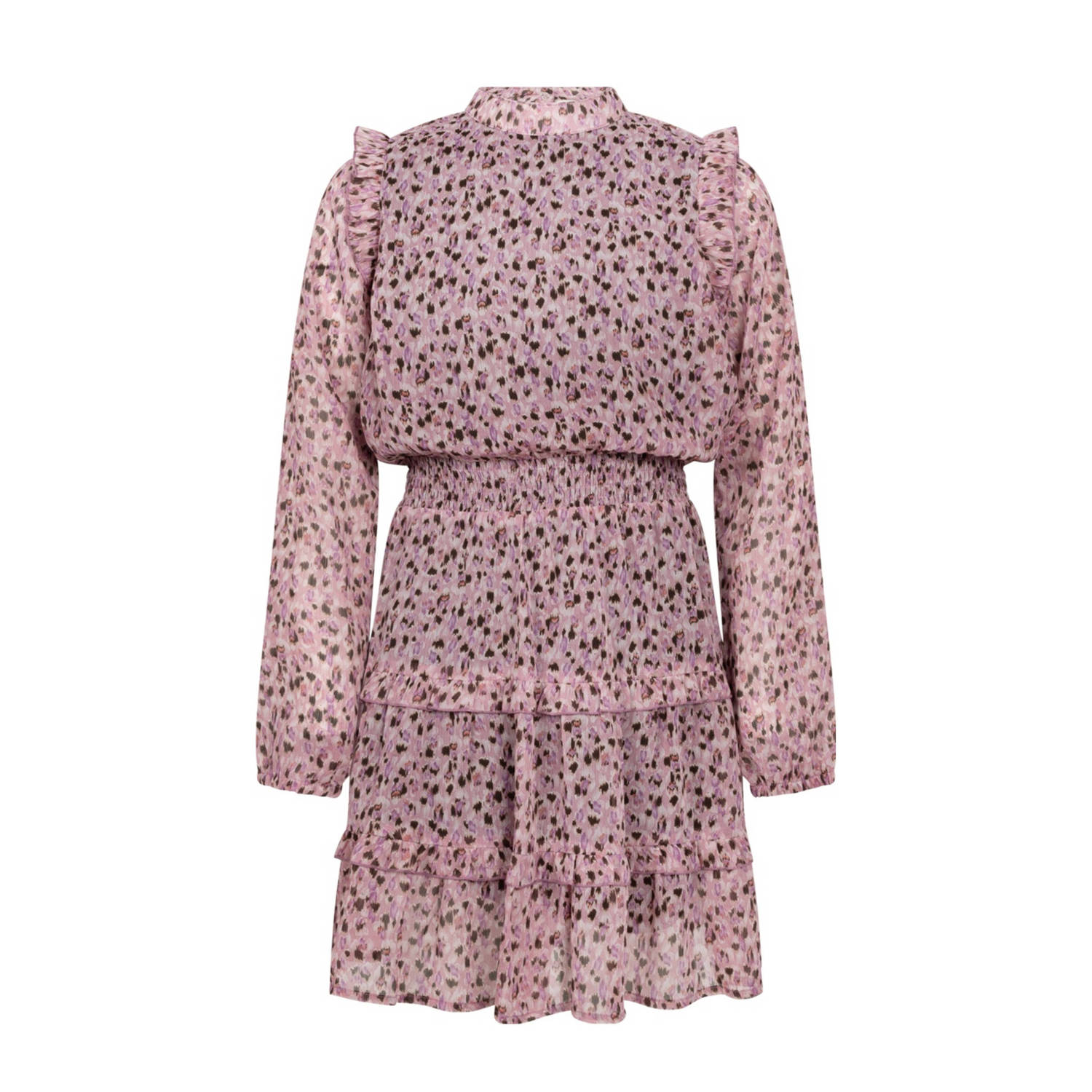 AI&KO jurk met all over print en ruches licht roze zwart