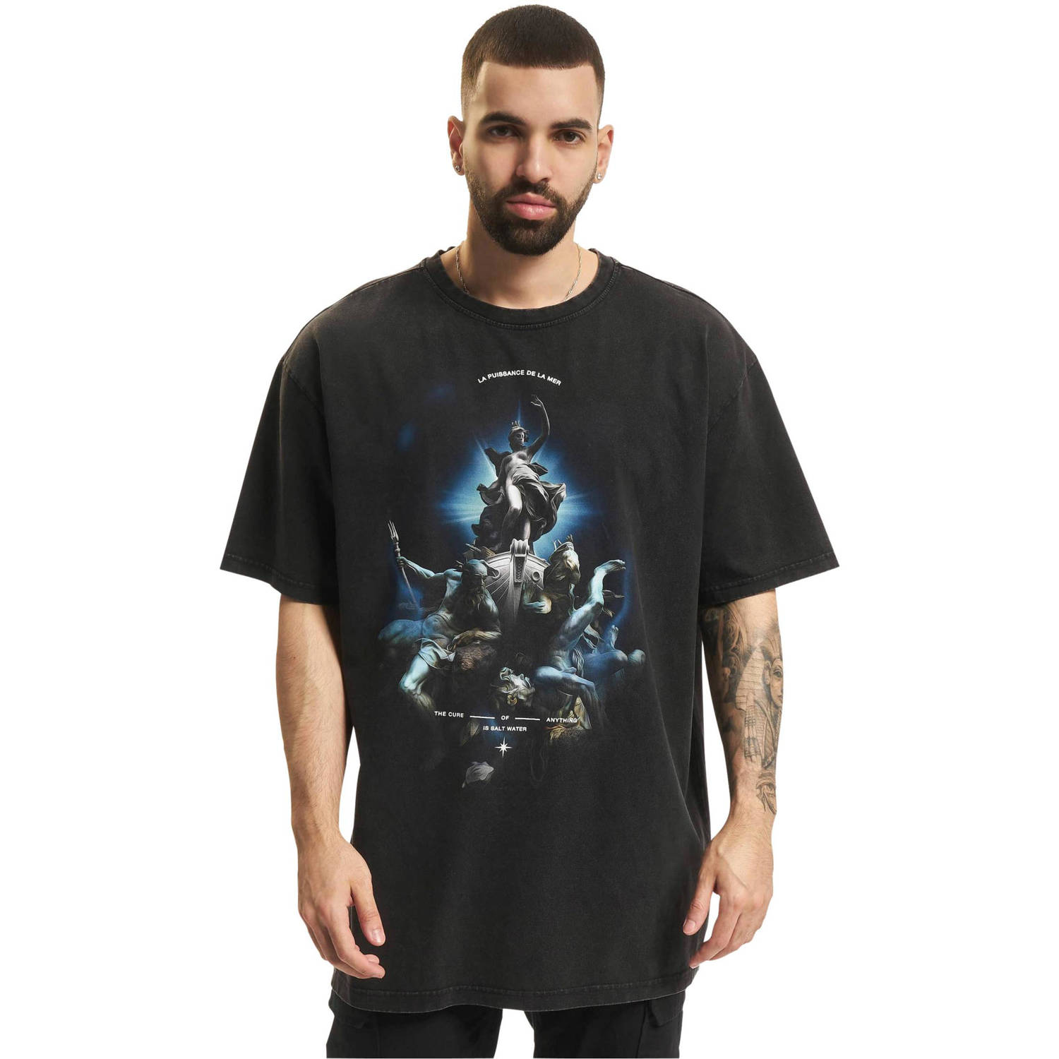 Mister tee T-shirt met motief- en statementprint model 'PUISSANCE LA MER'