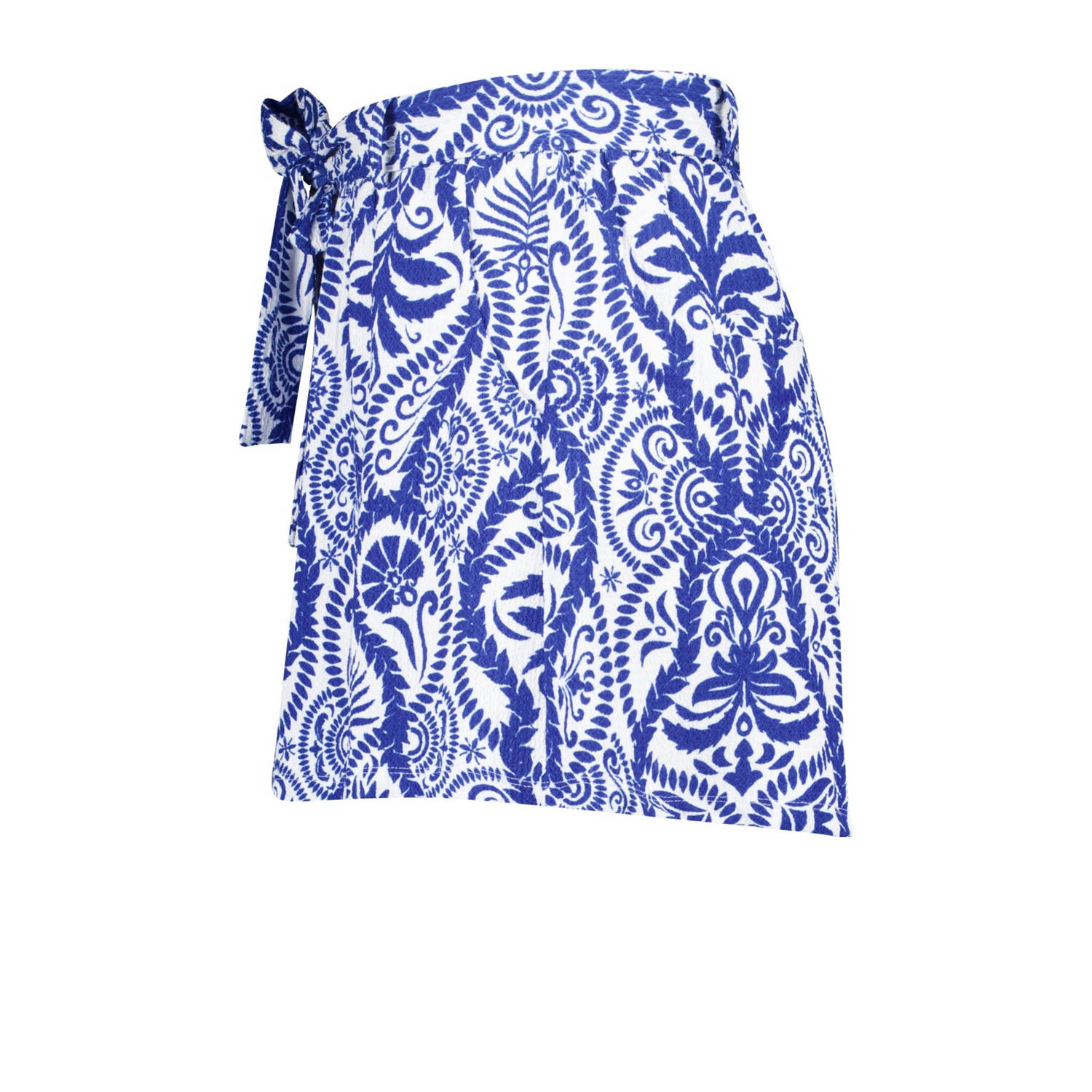 MS Mode high waist loose fit short met all over print blauw wit