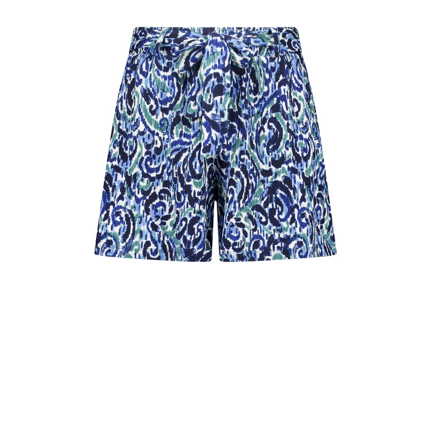 MS Mode high waist loose fit short met all over print blauw groen ecru