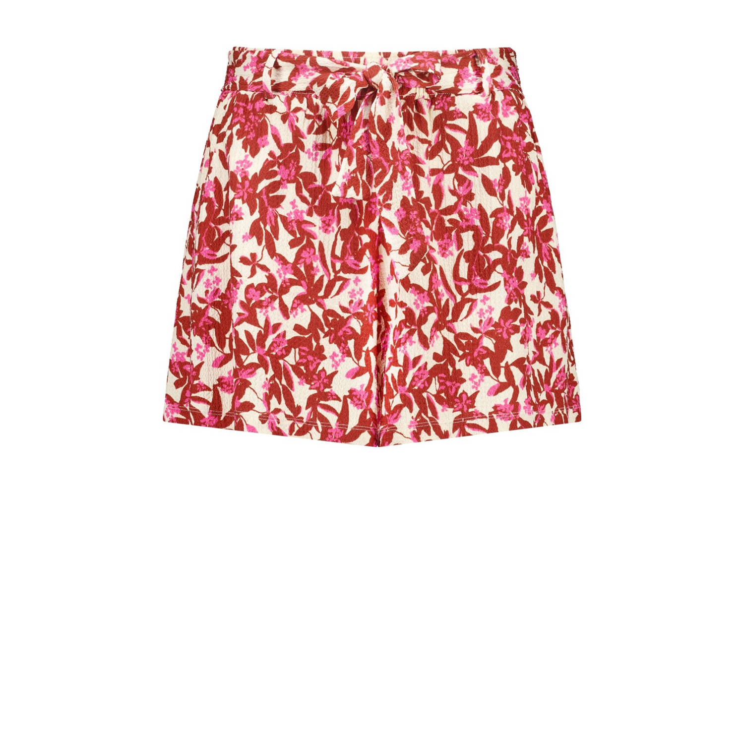 MS Mode high waist loose fit short met all over print rood ecru roze