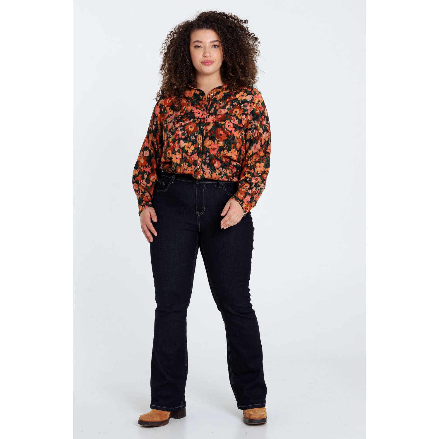Paprika regular waist flared jeans dark blue denim