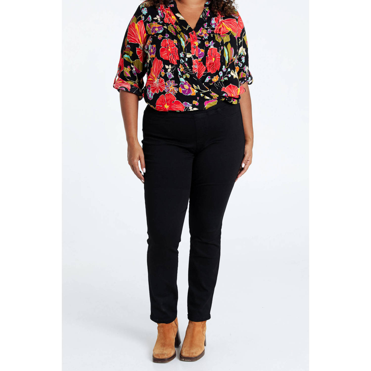 Paprika high waist slim fit broek zwart