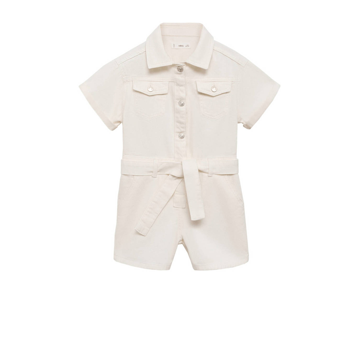 Mango Kids jumpsuit wit Meisjes Denim Klassieke kraag Effen 122