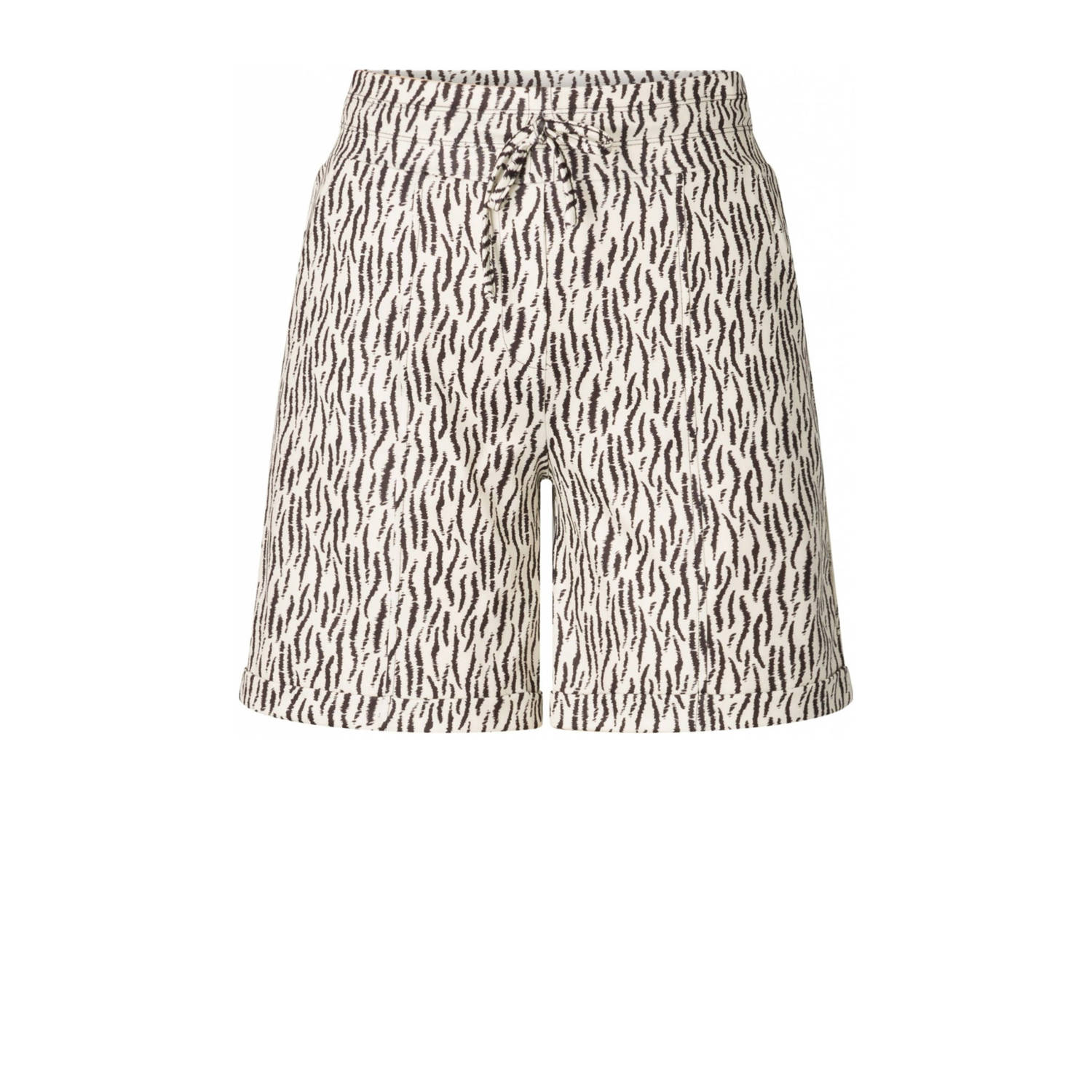 ES&SY slim fit short met all over print ecru zwart