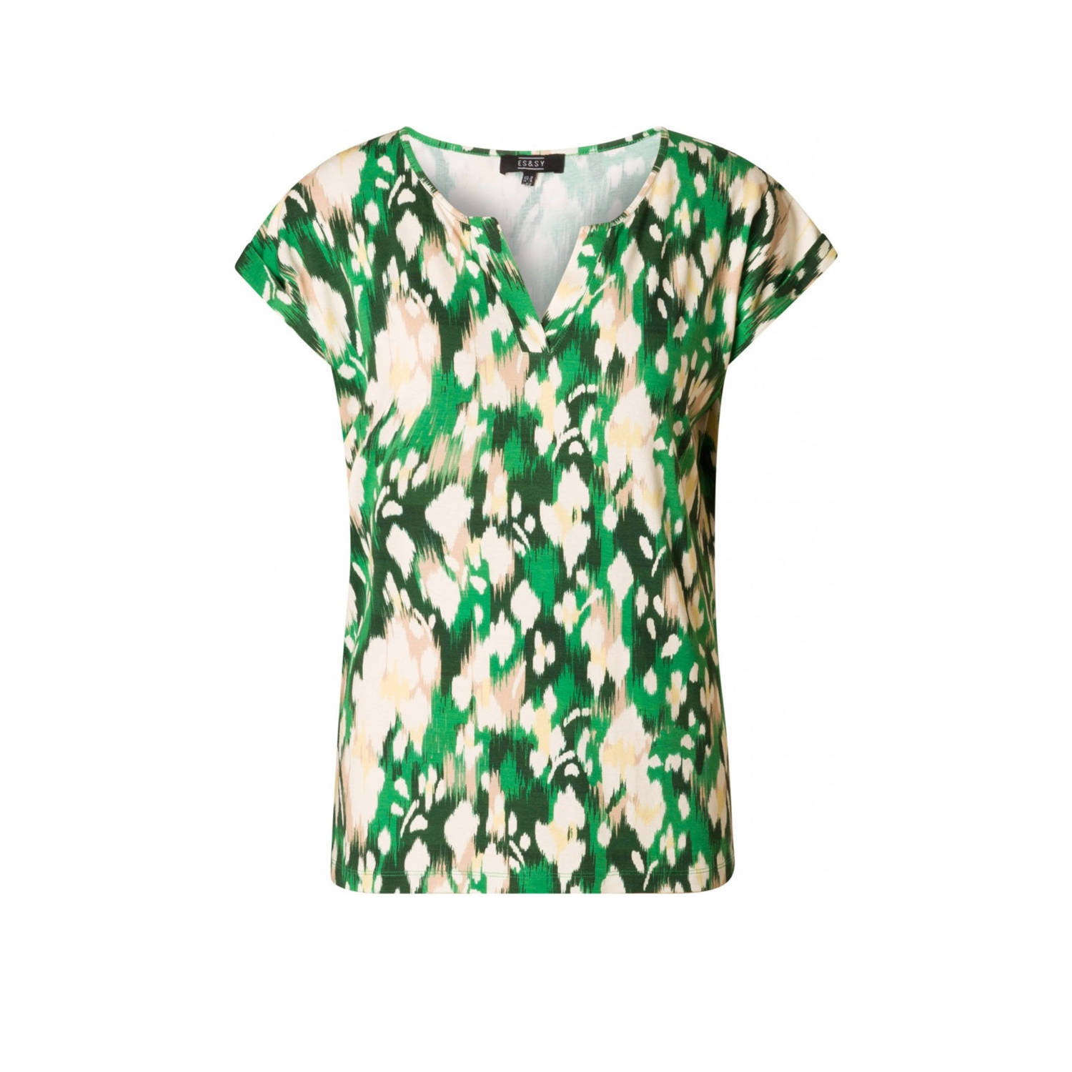 ES&SY top met all over print groen ecru