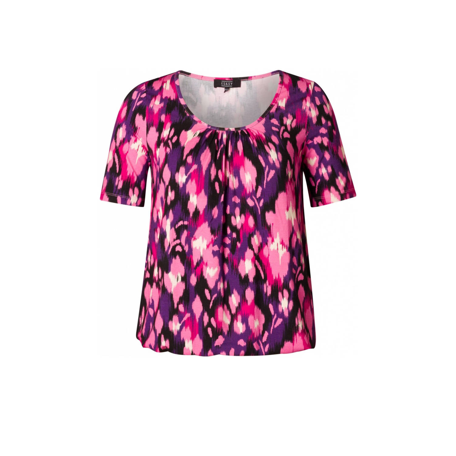 ES&SY top met all over print en plooien paars roze zwart