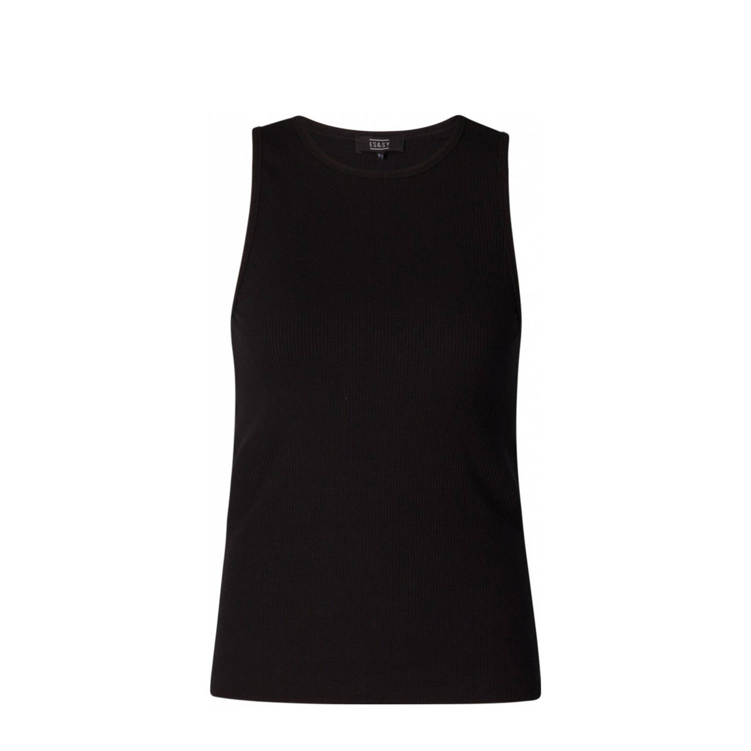 ES&SY mouwloze top zwart rib gebreid