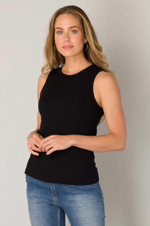 mouwloze top zwart rib gebreid