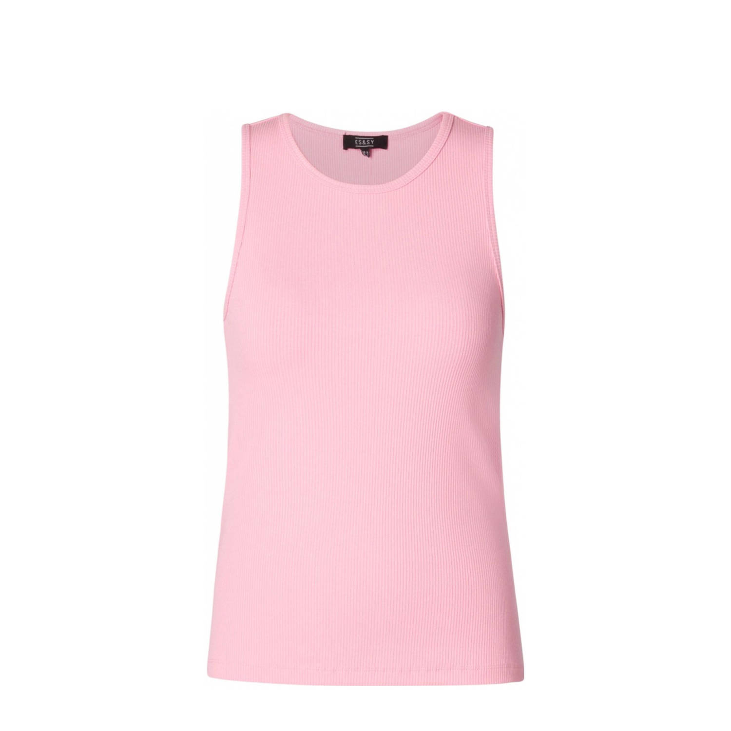 ES&SY mouwloze top roze rib gebreid