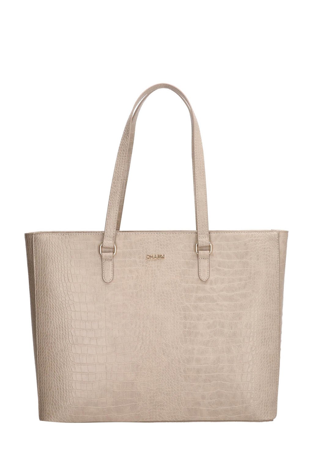 Charm London shopper Midwood met crocoprint beige