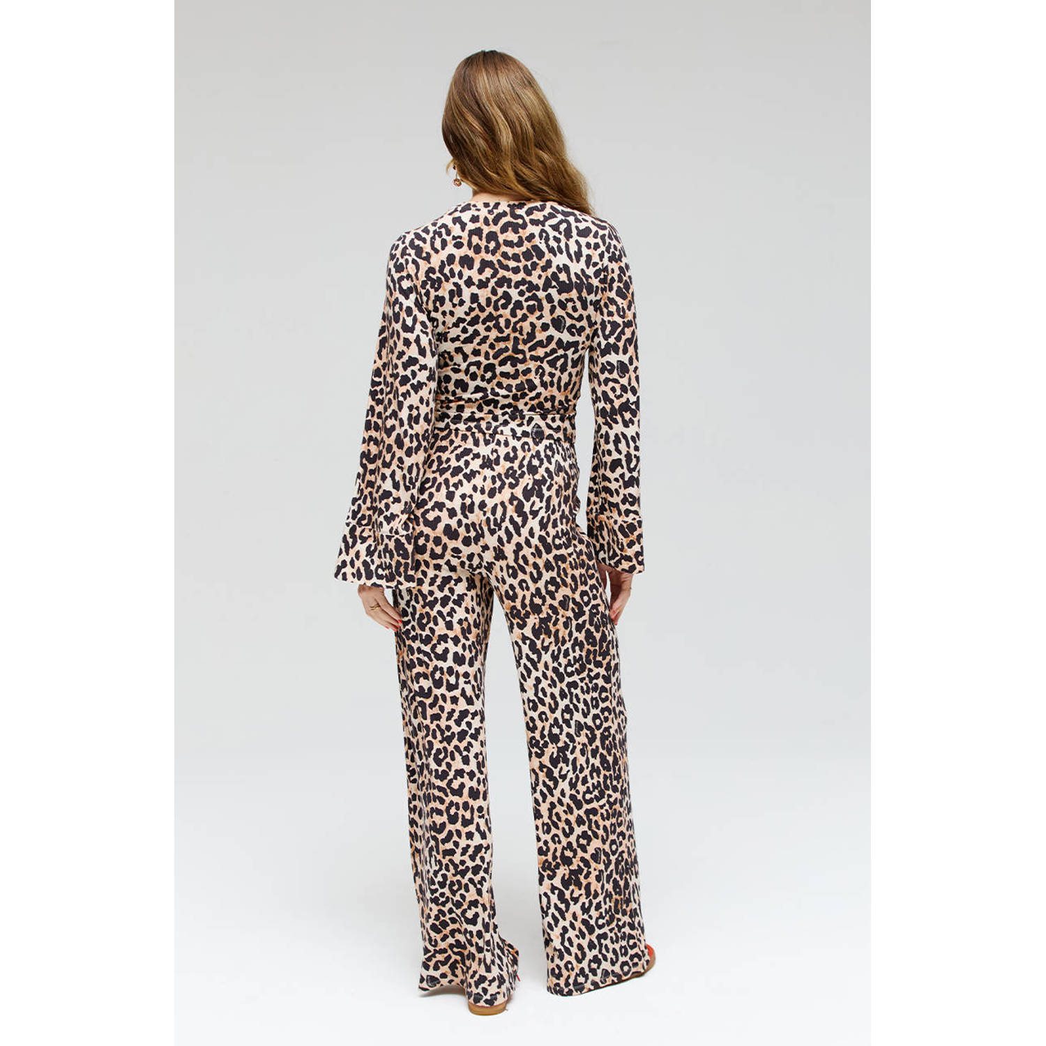 HARPER & YVE high waist wide leg broek met panterprint bruin zwart