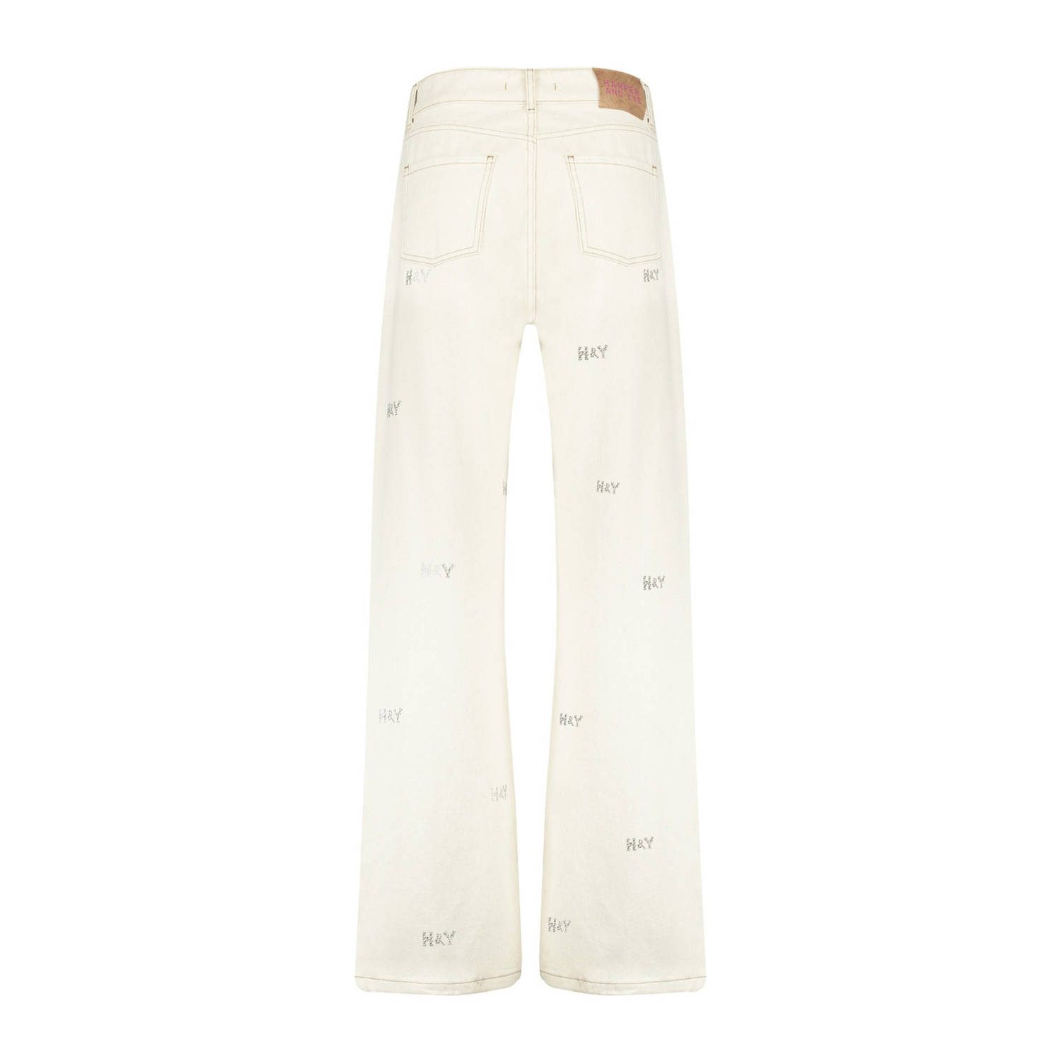 HARPER & YVE high waist wide leg jeans met logo ecru